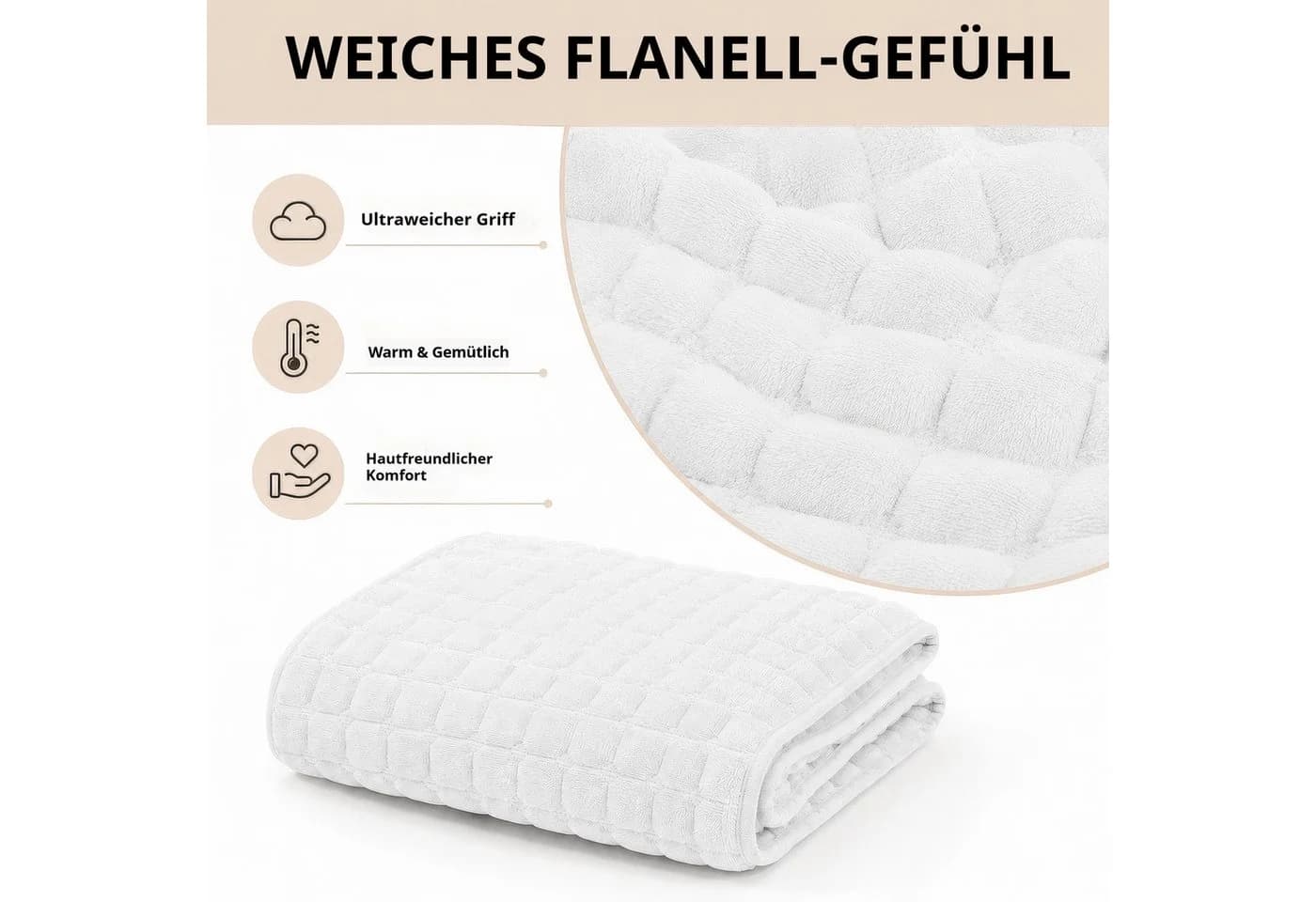 LEMLIT Sofabezug Weich Flanell Rutschfest Schutzdecke Weiß - Bild 4