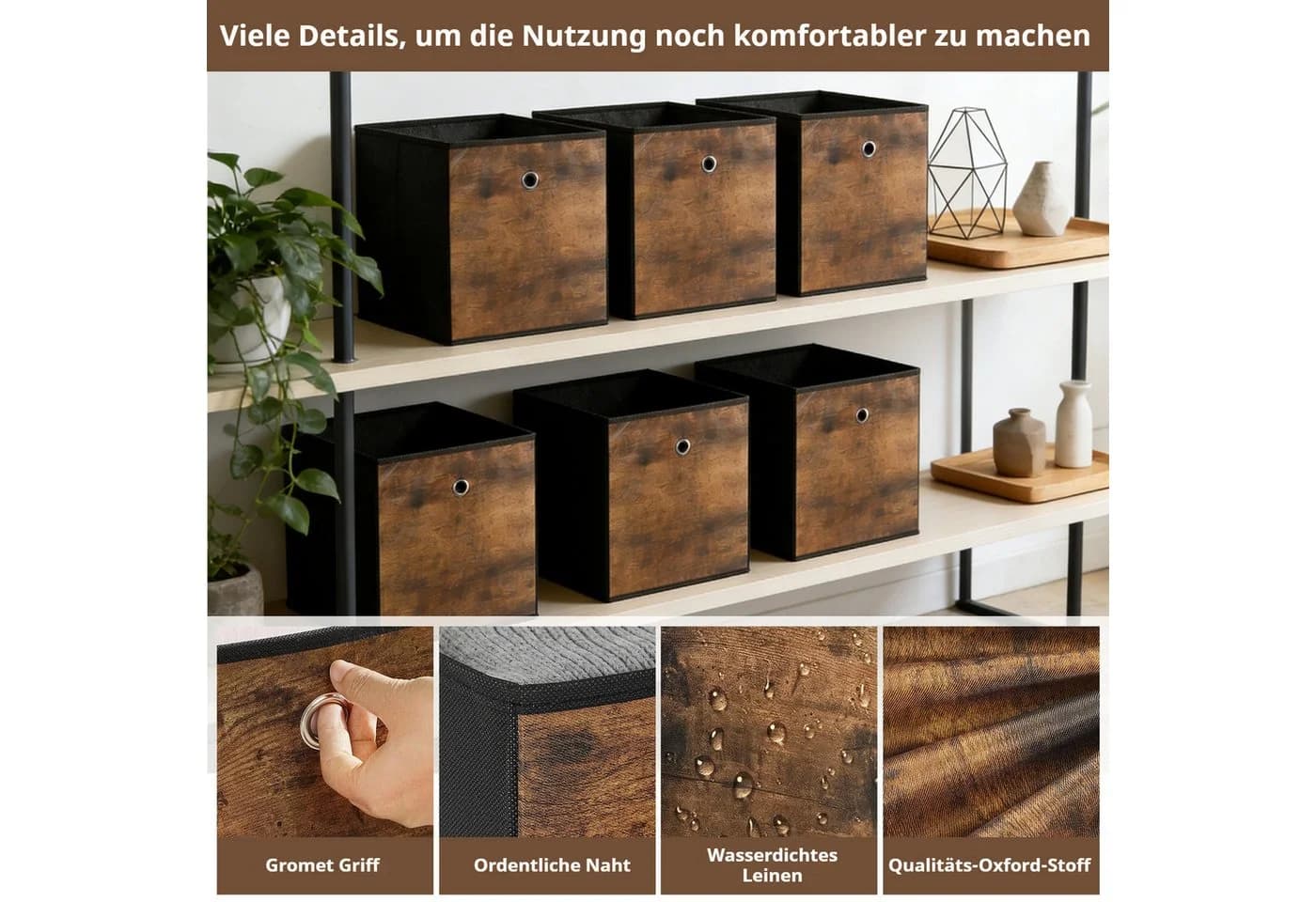 BlingBin Aufbewahrungsbox 3er-Set Faltbar Vintagebraun