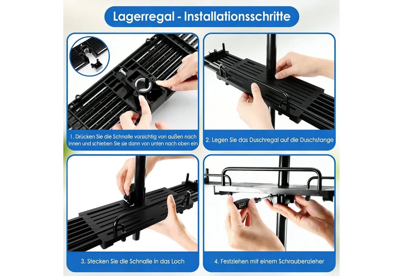 BlingBin Duschablage Ausziehbar Teleskop Duschregal ohne Bohren - Bild 4
