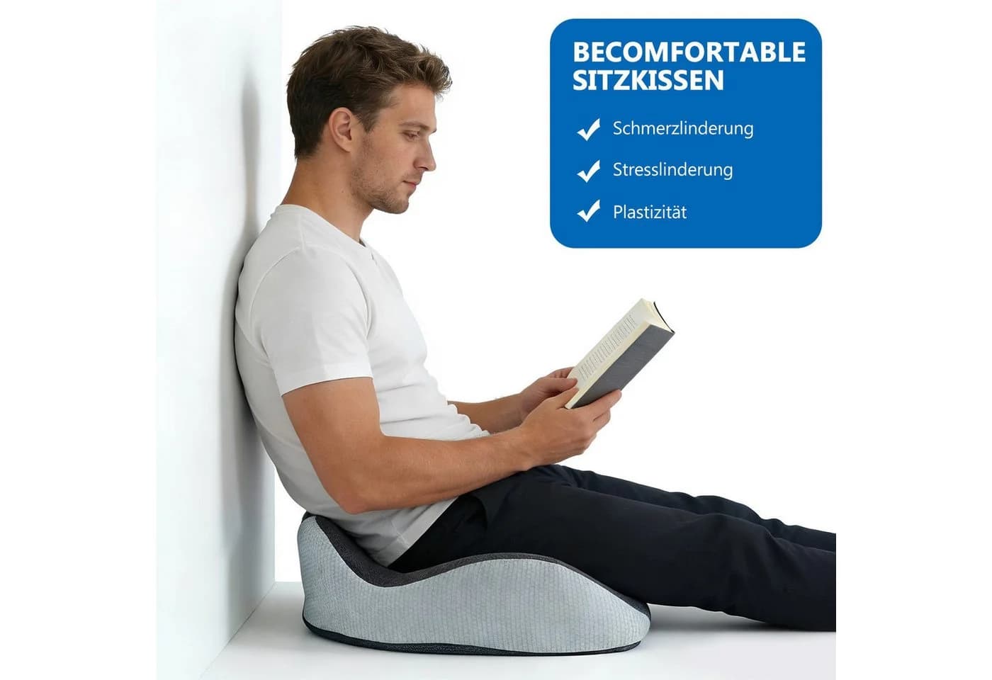 BlingBin Stuhlkissen Sitzkissen Grau Memory-Schaum Ergonomisch - Bild 3
