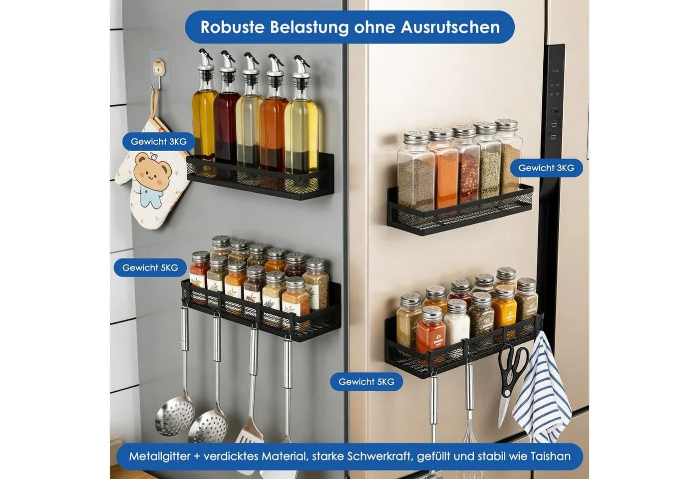 BlingBin Magnetisches Gewürzregal 4-tlg. Schwarz mit 8 Haken - Bild 3