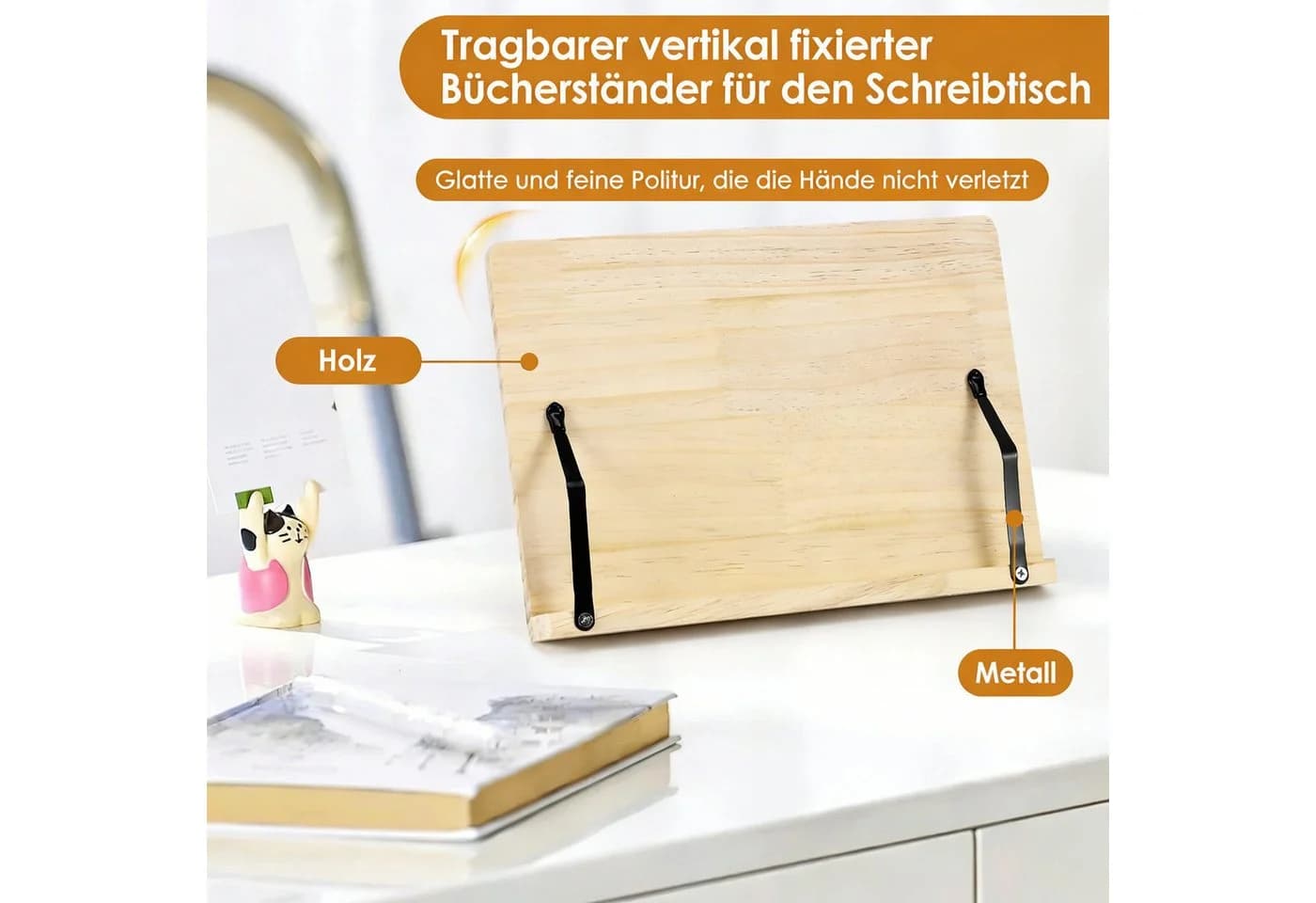 BlingBin Buchstütze Leseständer Holz Beige 8-stufig verstellbar - Bild 3