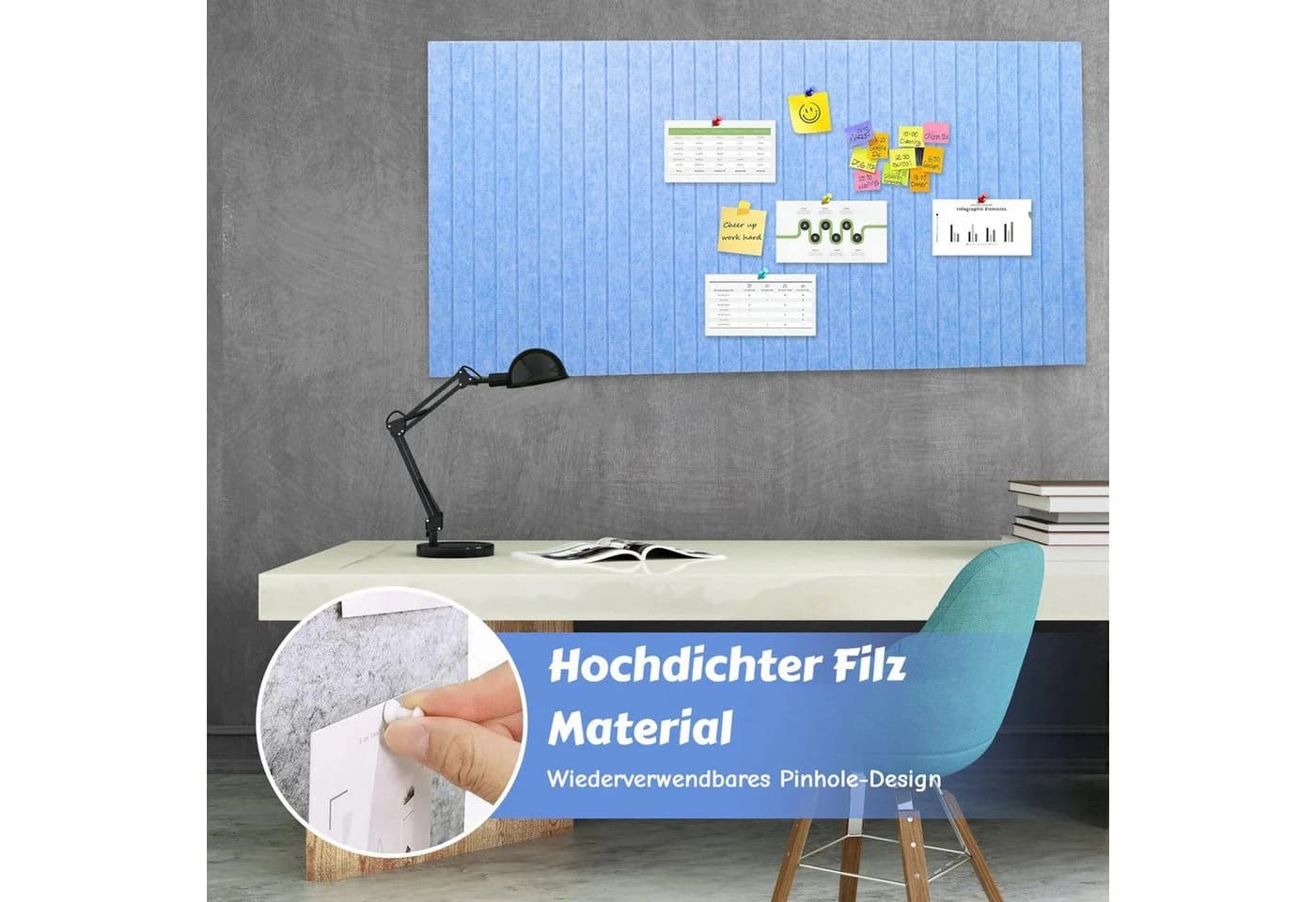BlingBin Selbstklebende Filz-Pinnwand Faltbar Blau - Bild 3