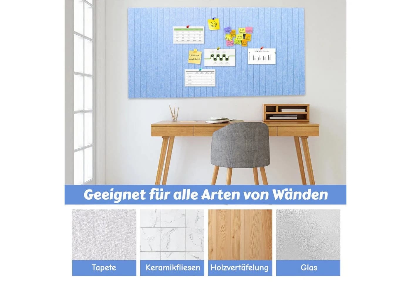BlingBin Selbstklebende Filz-Pinnwand Faltbar Blau - Bild 5
