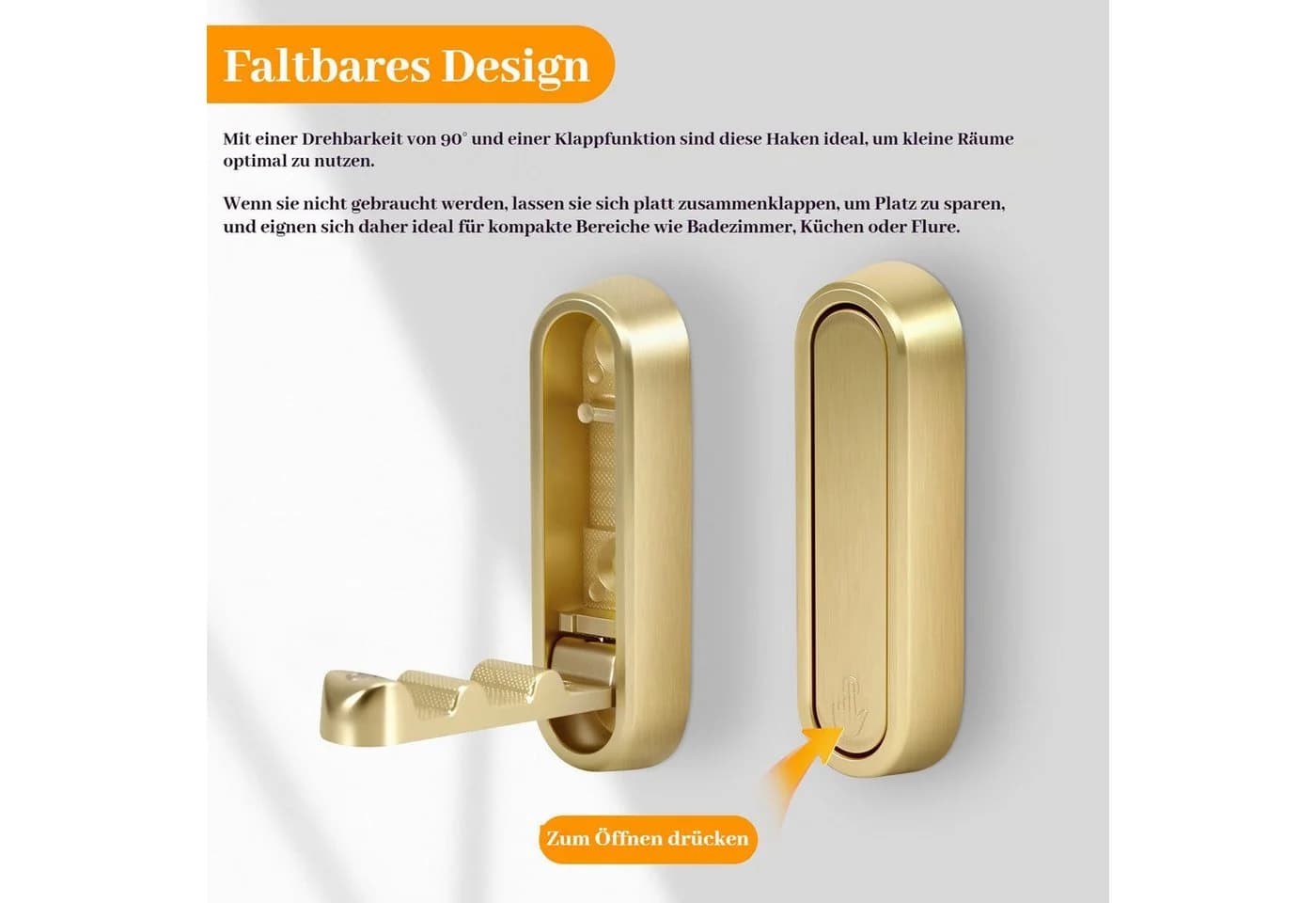 BlingBin Klapphaken 4er Set Wandgarderobe Gold Zinklegierung - Bild 3