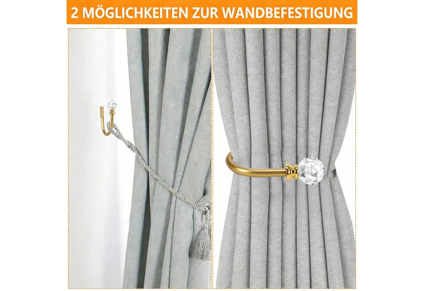 BlingBin Raffhalter Vorhanghalter mit Kristallkugel Gold - Bild 4