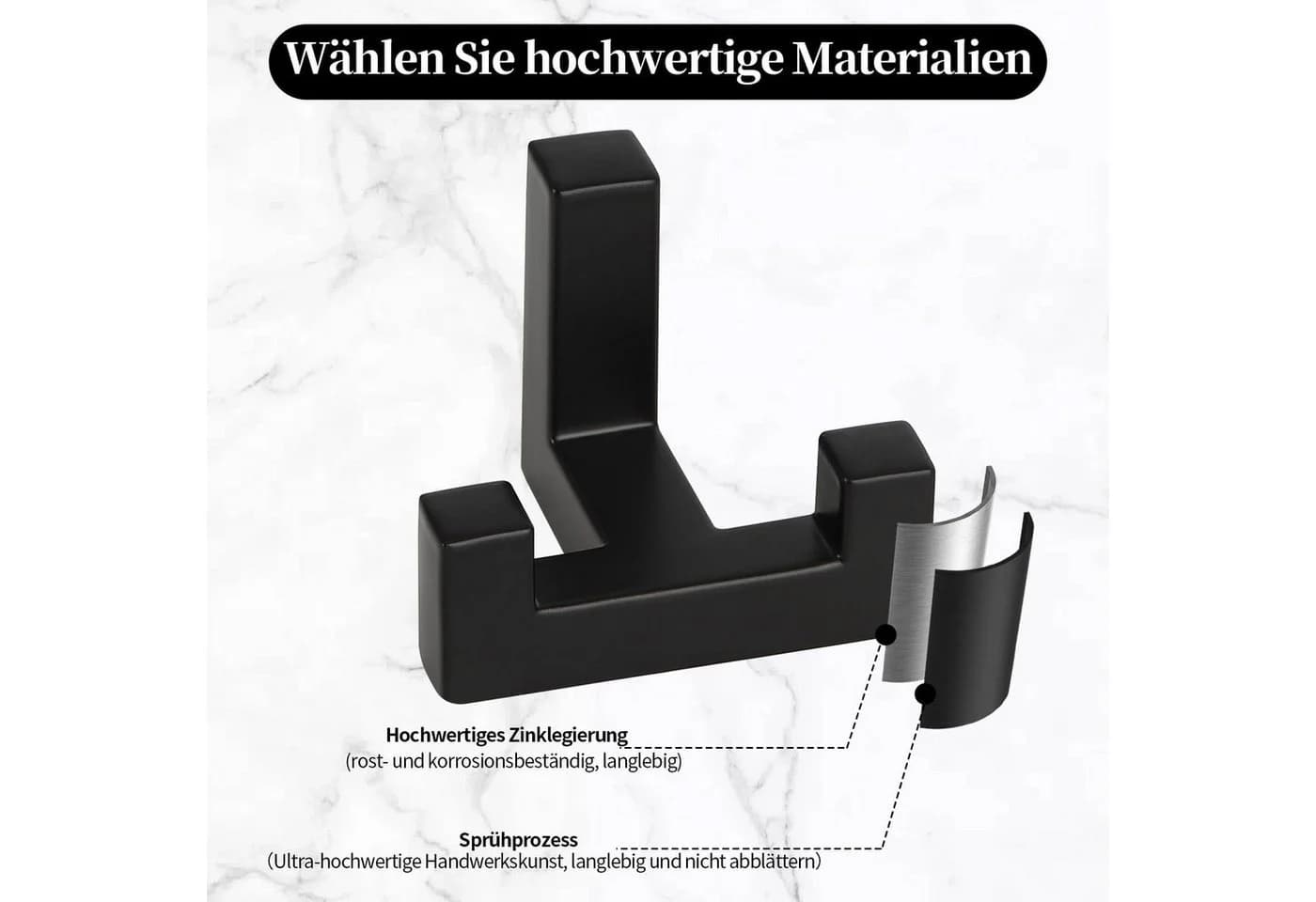 BlingBin Kleiderhaken 6er Set Schwarz Zinklegierung Doppelhaken - Bild 3