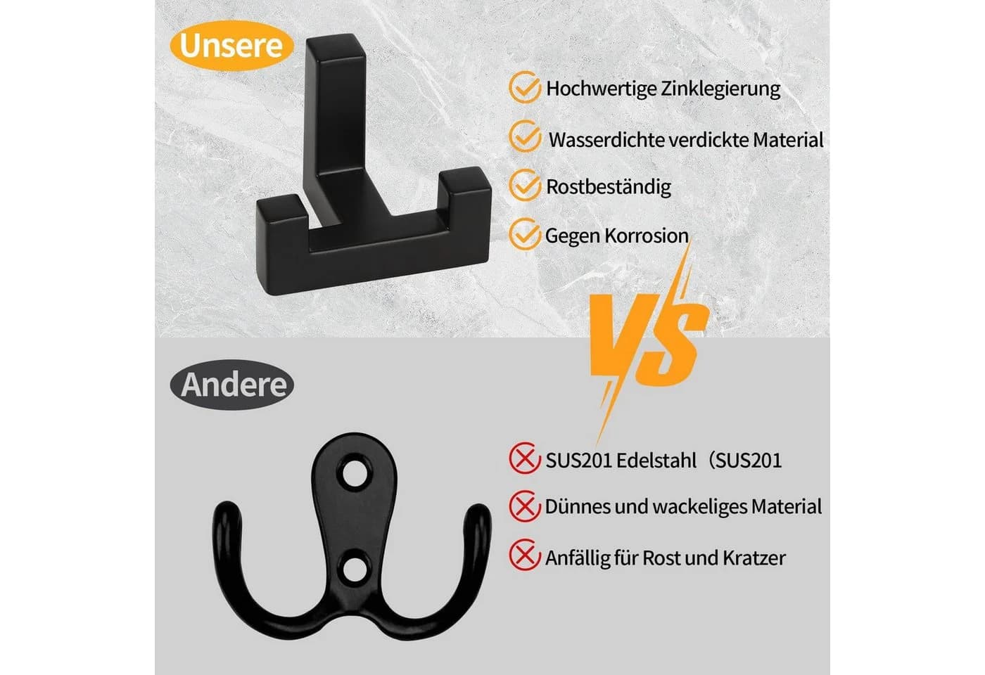 BlingBin Kleiderhaken 6er Set Schwarz Zinklegierung Doppelhaken - Bild 4