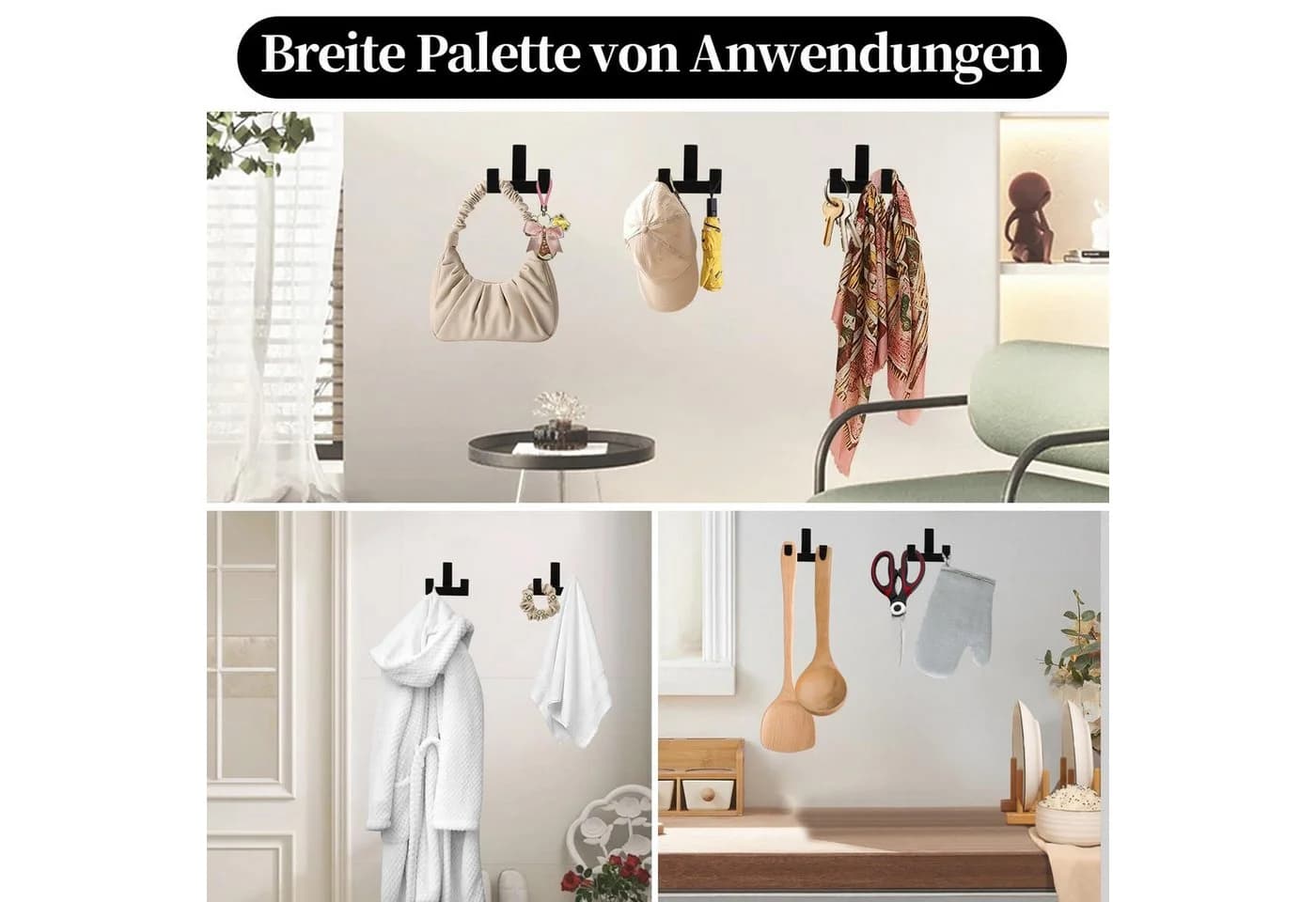 BlingBin Kleiderhaken 6er Set Schwarz Zinklegierung Doppelhaken - Bild 5