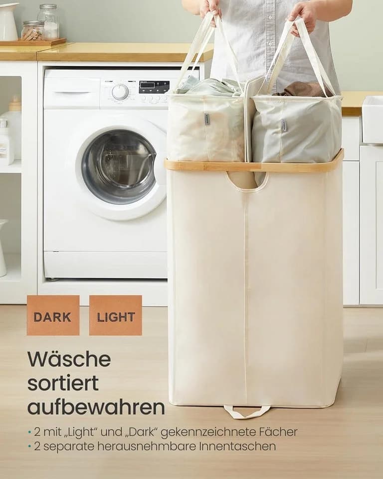 BlingBin Wäschekorb 150L mit 2 Fächern und Innensäcken Weiß - Bild 5