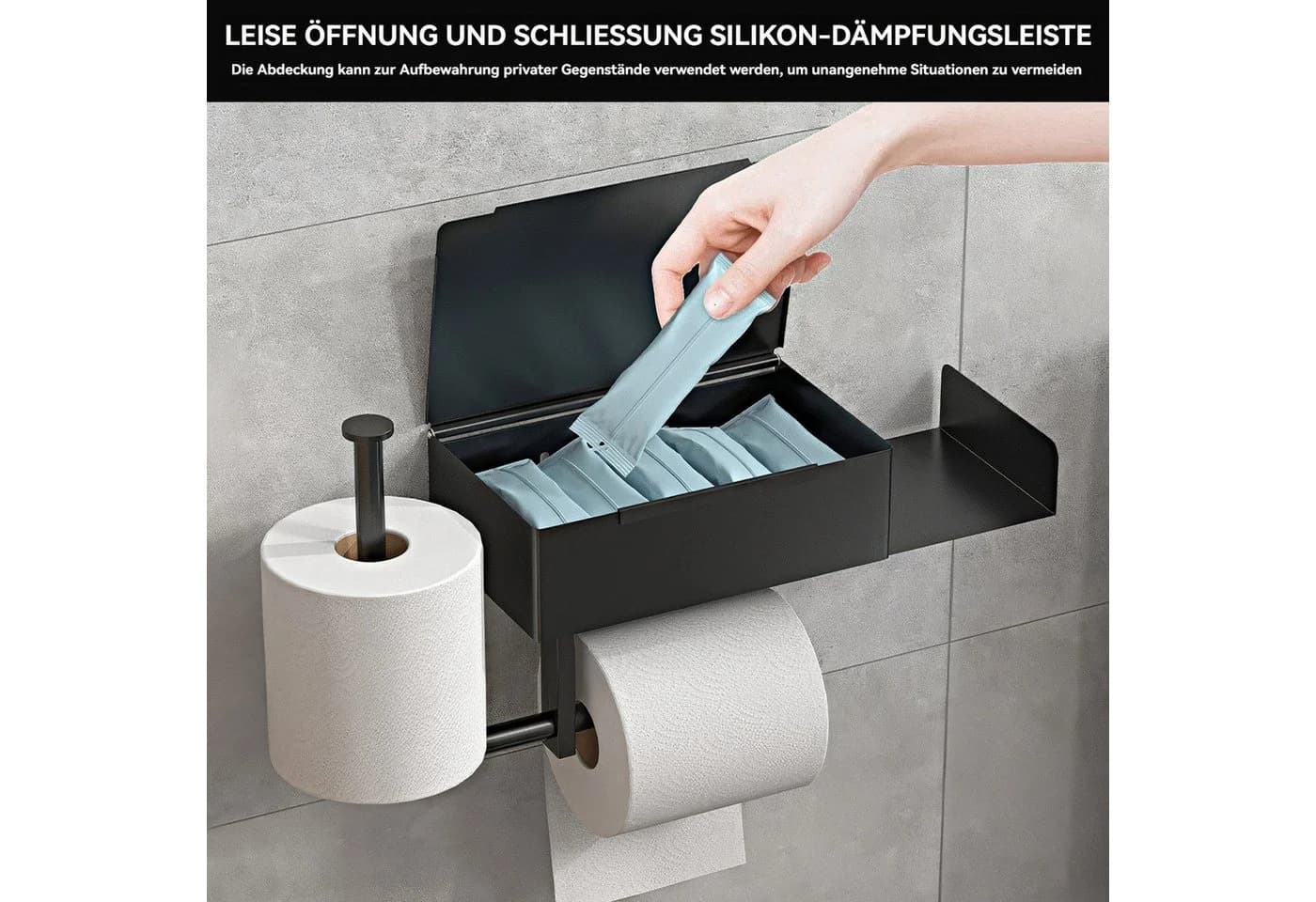 BlingBin Toilettenpapierhalter Schwarz Edelstahl Ohne Bohren - Bild 4