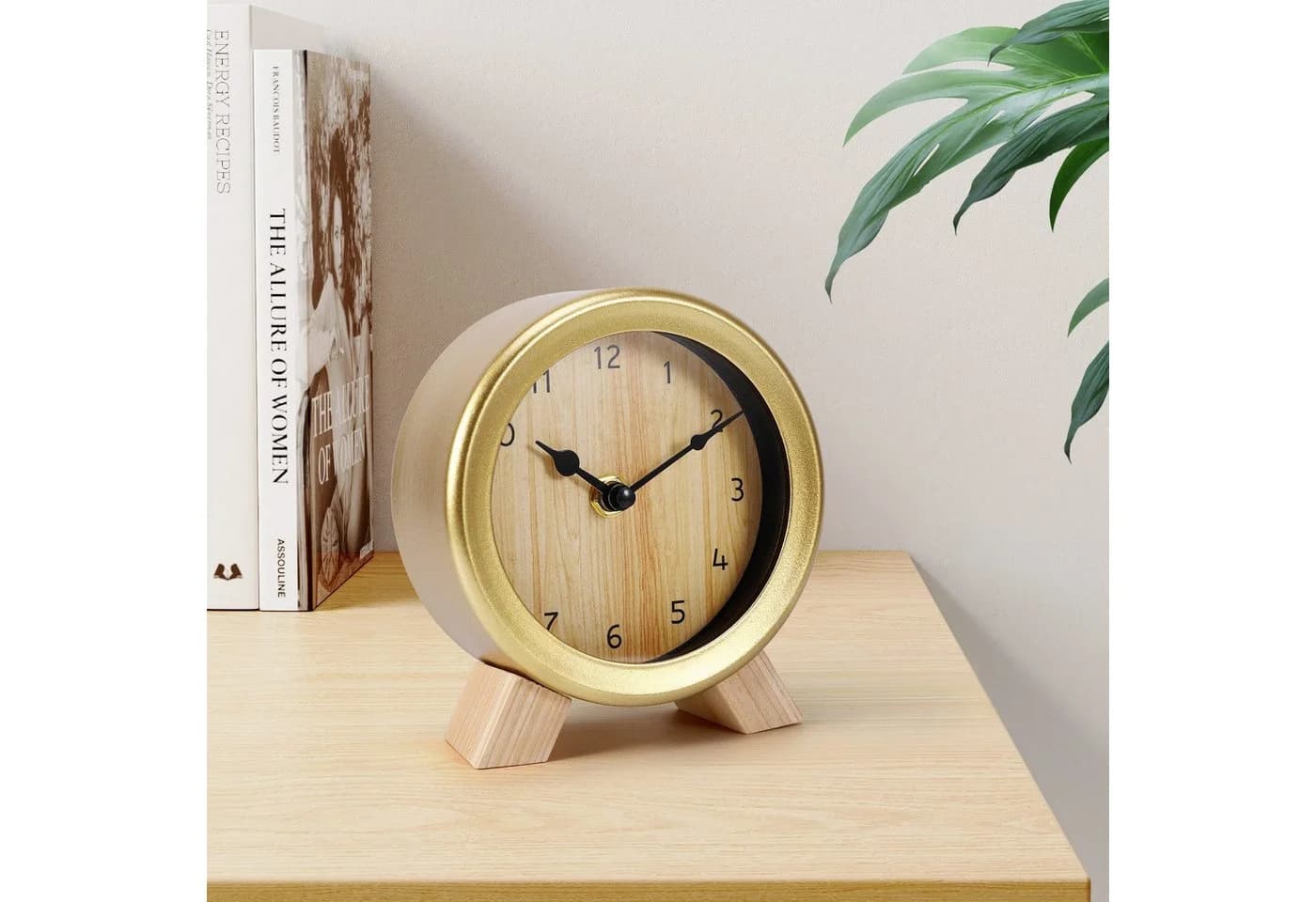 BlingBin Analoger Tischwecker Gold Schwarz Leise Holz Metall - Bild 2