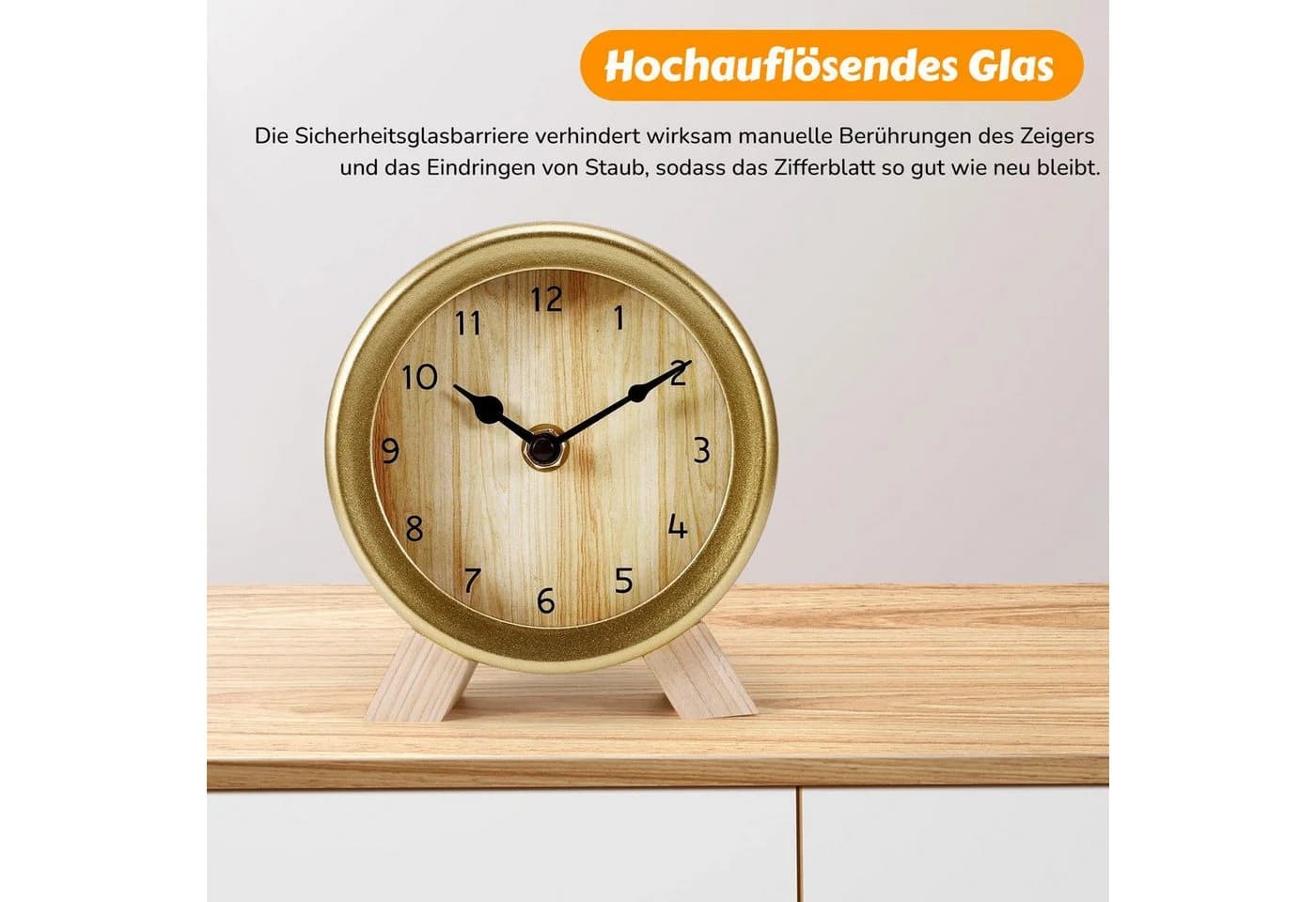 BlingBin Analoger Tischwecker Gold Schwarz Leise Holz Metall - Bild 4