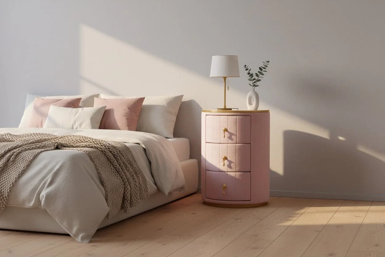 BlingBin Nachttisch Rosa Samt Marmorplatte 3 Schubladen