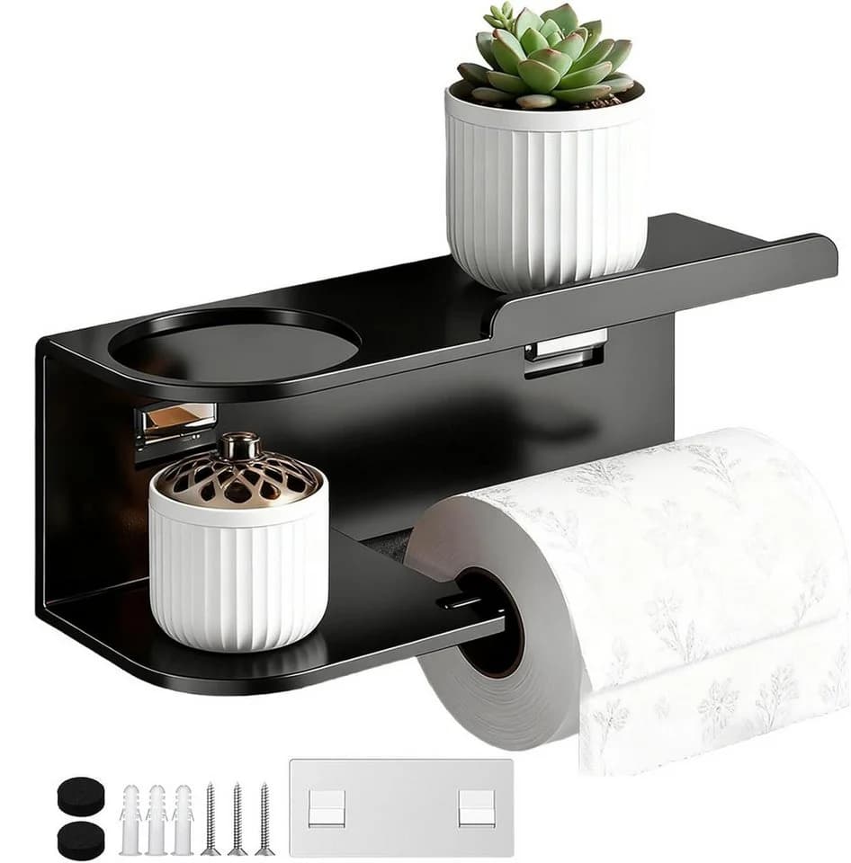 BlingBin Toilettenpapierhalter Schwarz Selbstklebend Edelstahl - Bild 2