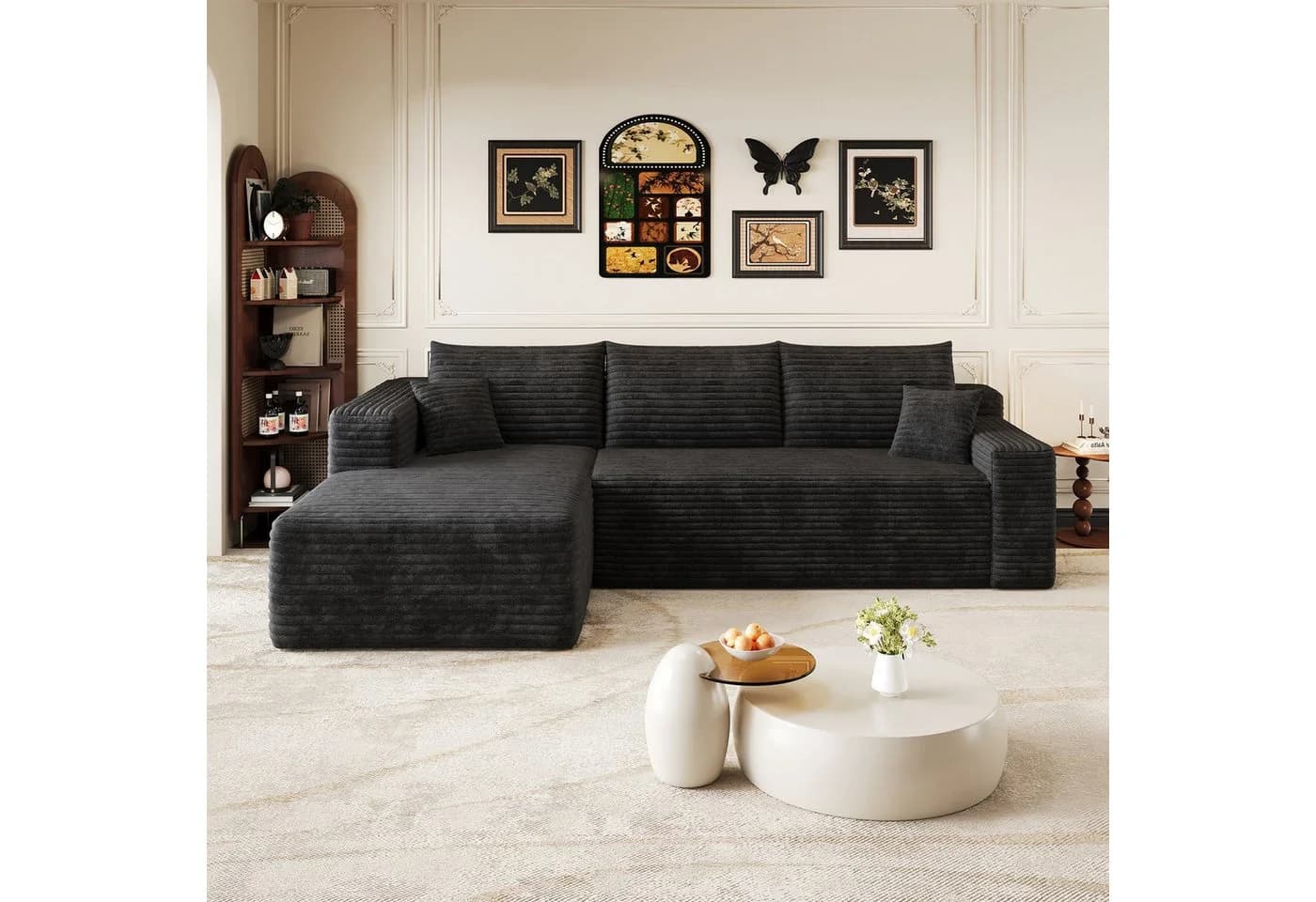 BlingBin Wolken Sofa L-Form Schwarz Cordstoff vormontiert - Bild 4