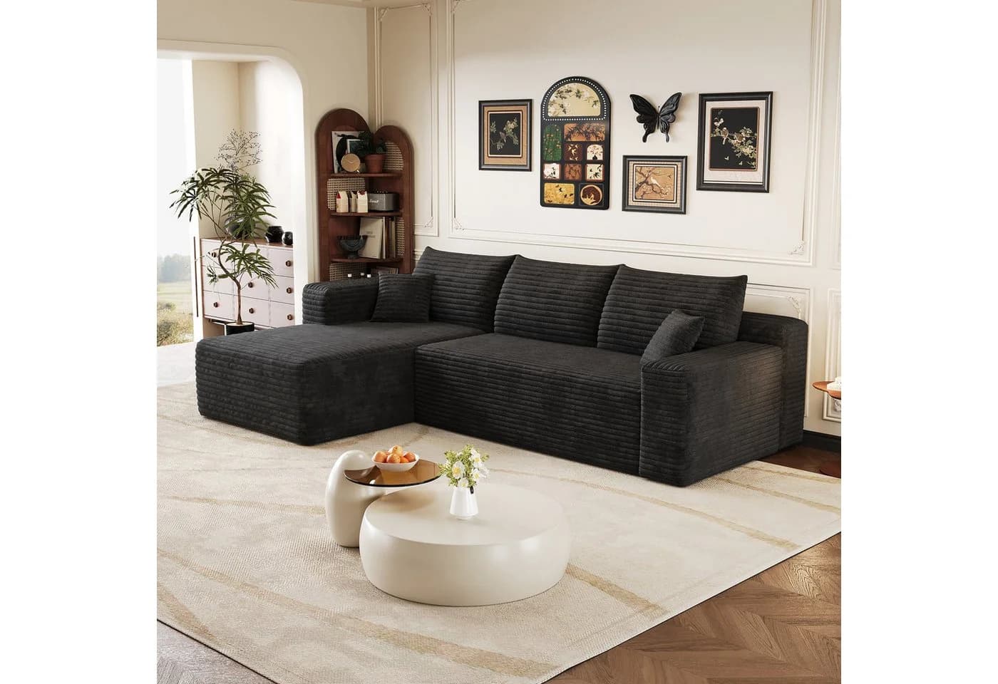 BlingBin Wolken Sofa L-Form Schwarz Cordstoff vormontiert - Bild 5