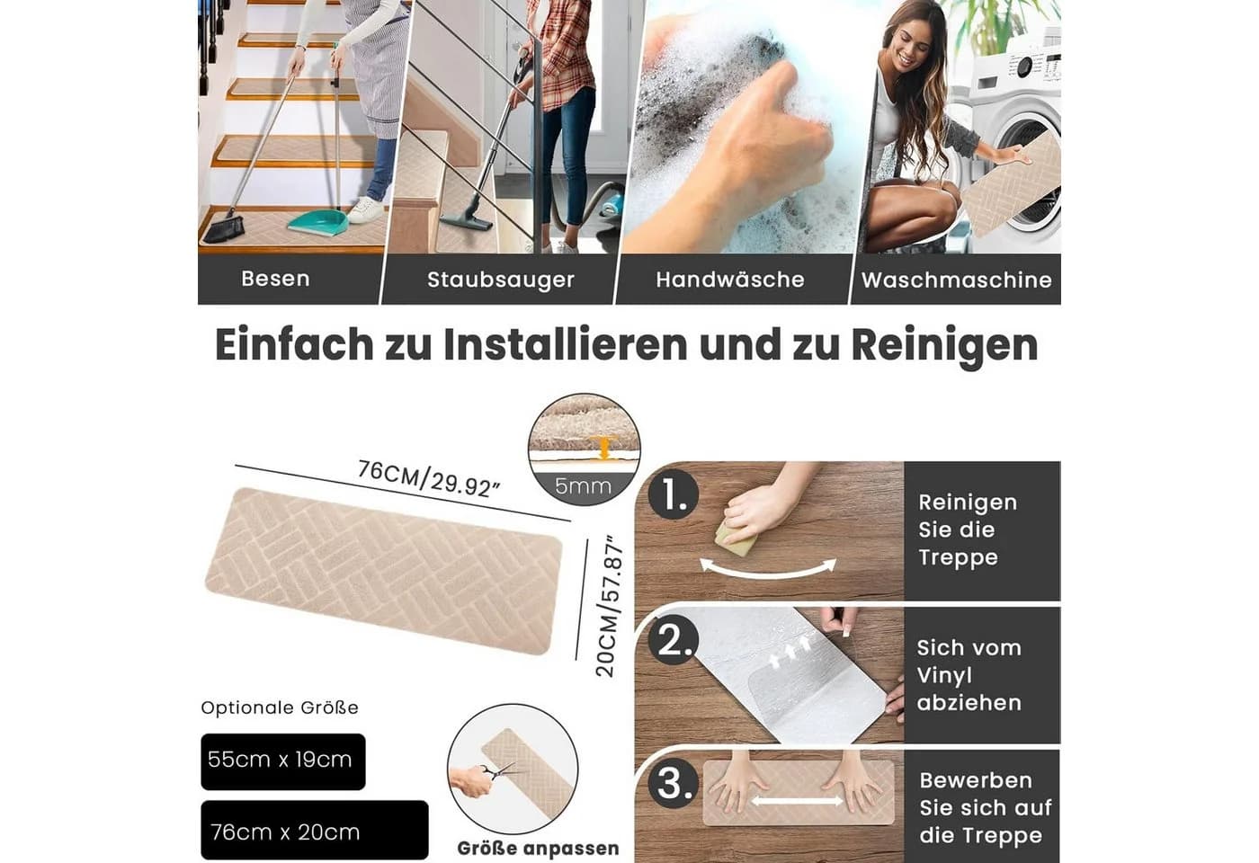 BlingBin Stufenmatte 15Stk Selbstklebend Antirutsch Beige - Bild 4