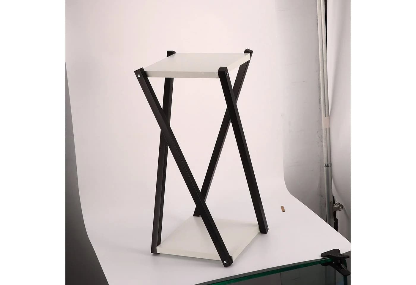 BlingBin Blumenhocker Zweistöckig Metall MDF Weiß/Braun - Bild 5