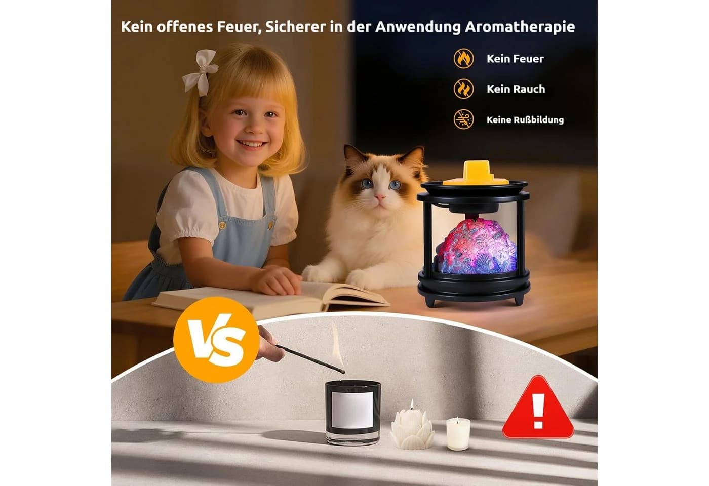 BlingBin Duftlampe 3-in-1 Elektrischer Wachsschmelzer mit RGB-Flammeneffekt