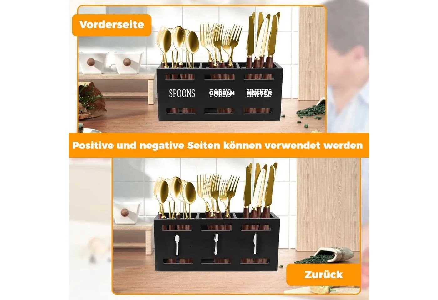 BlingBin Besteckhalter 3-fach Schwarz Massivholz - Bild 4