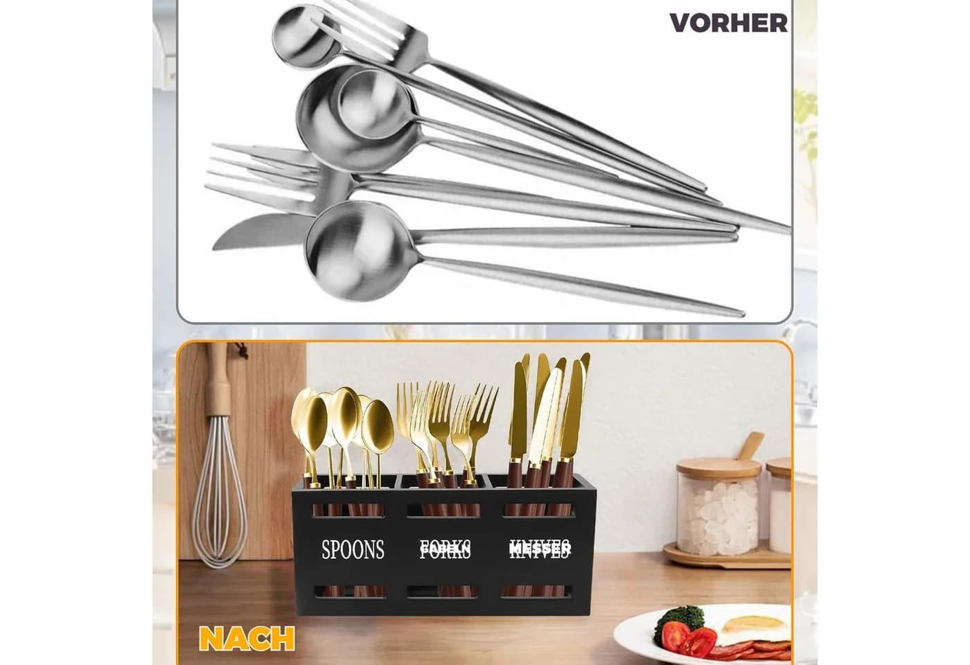BlingBin Besteckhalter 3-fach Schwarz Massivholz - Bild 5