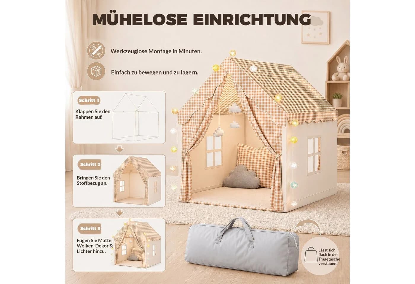 BlingBin Spielzelt Indoor Beige Polyestergewebe Komplett-Set - Bild 5