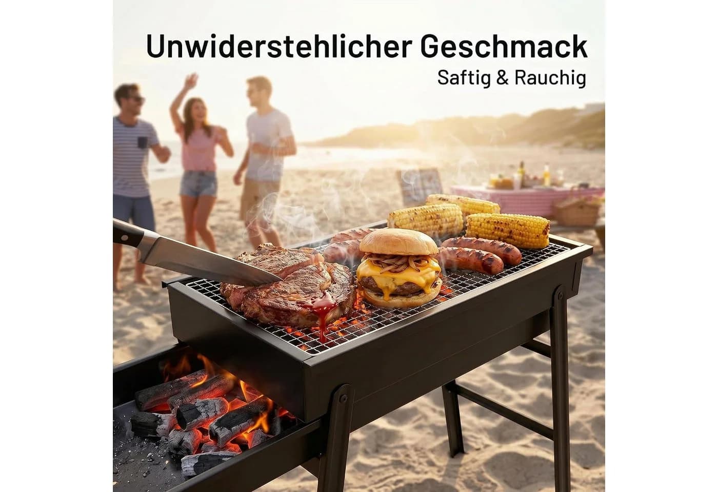 BlingBin Faltbarer Mini-Holzkohlegrill Edelstahl Schwarz - Bild 3
