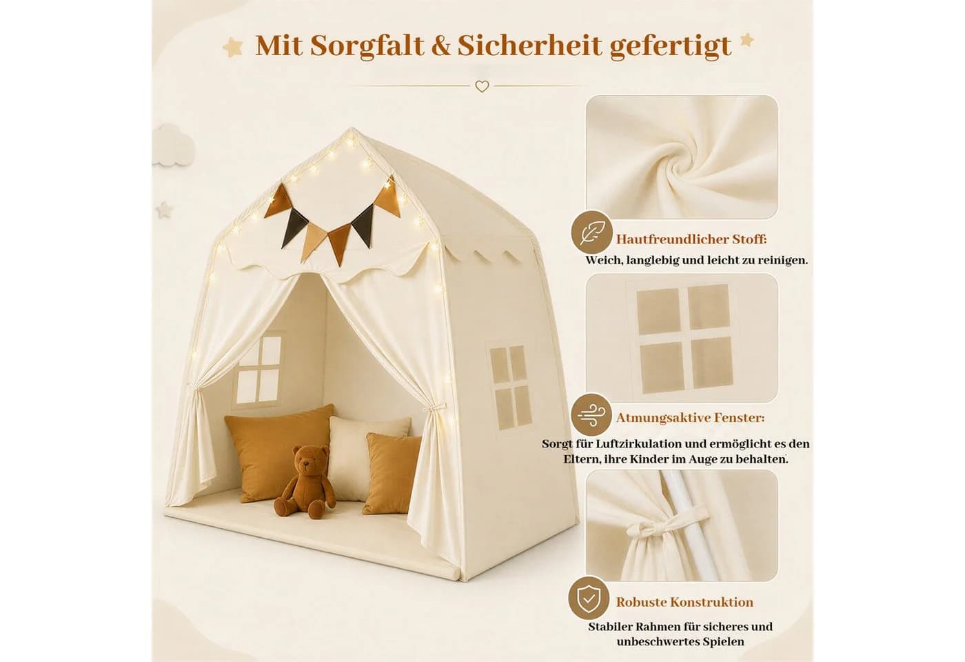 BlingBin Spielzelt Indoor Kinderspielhaus Beige Polyester - Bild 3
