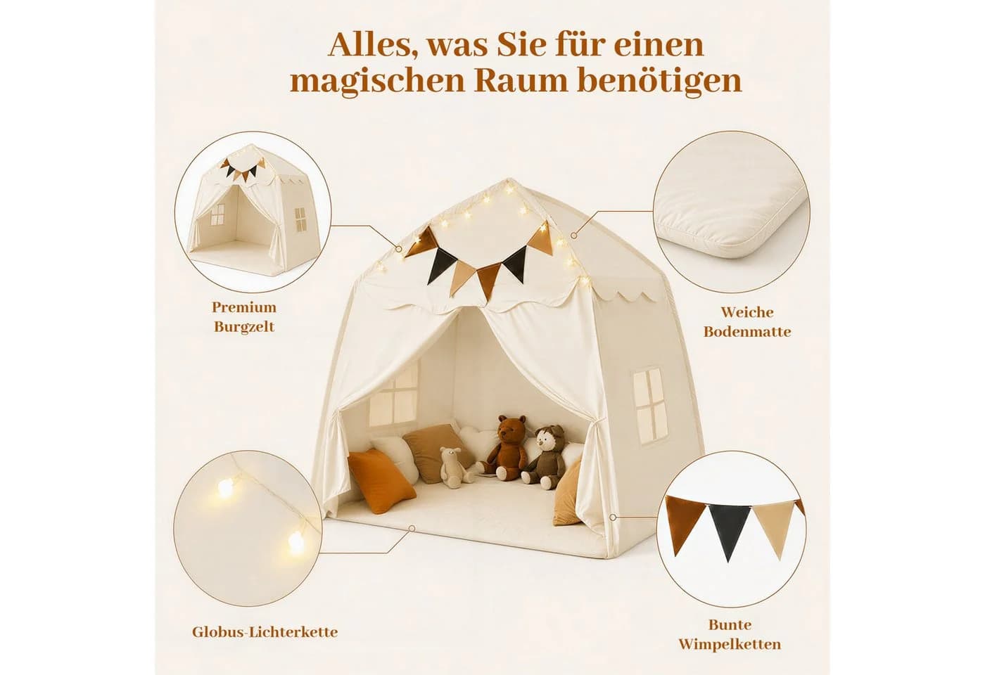 BlingBin Spielzelt Indoor Kinderspielhaus Beige Polyester - Bild 4