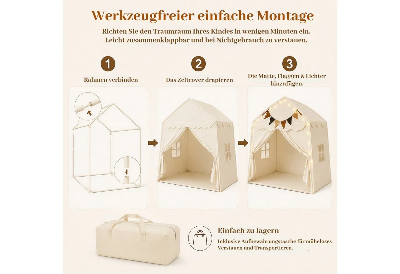 BlingBin Spielzelt Indoor Kinderspielhaus Beige Polyester - Bild 5