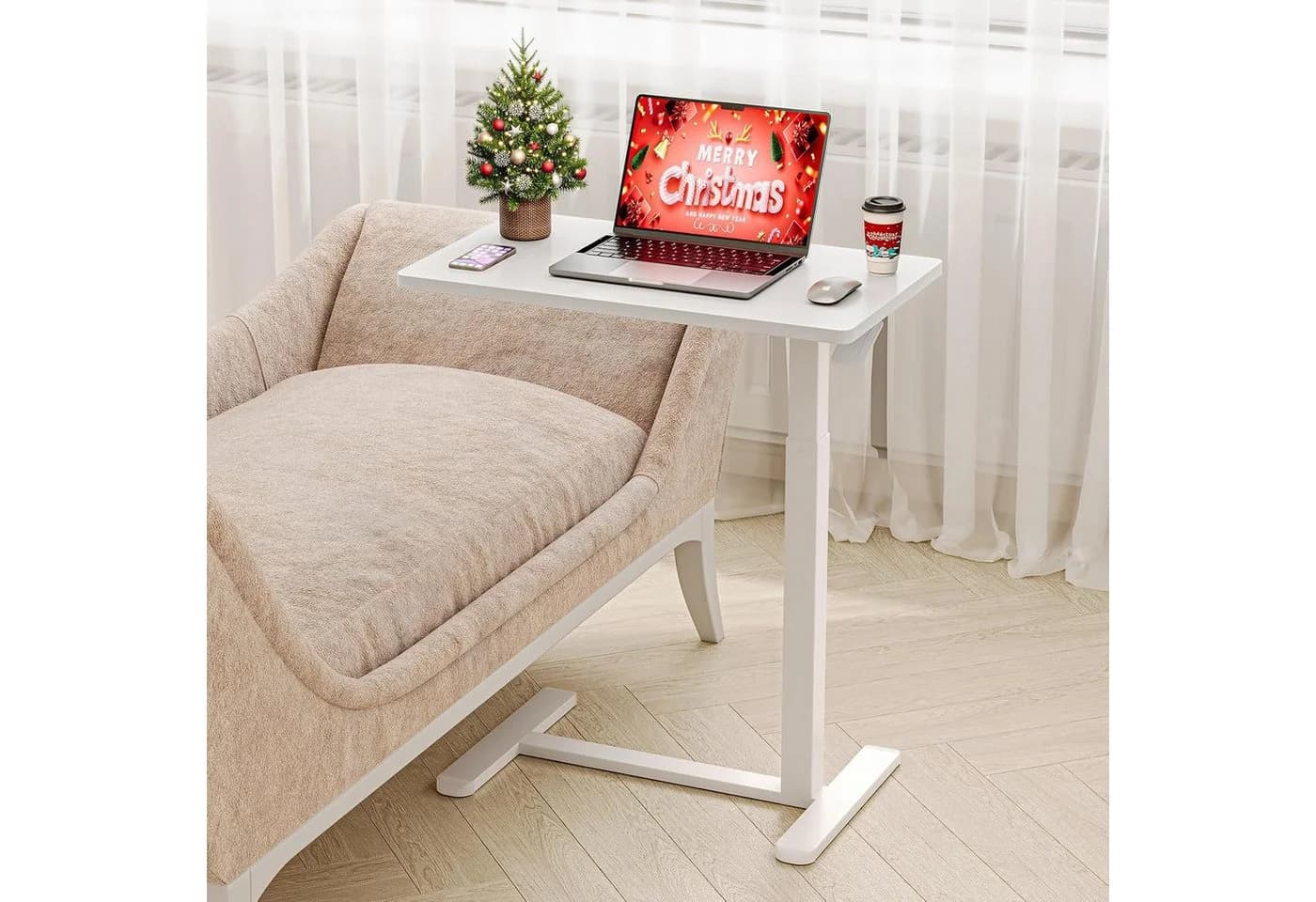 BlingBin Höhenverstellbarer Beistelltisch Weiß Modern - Bild 2