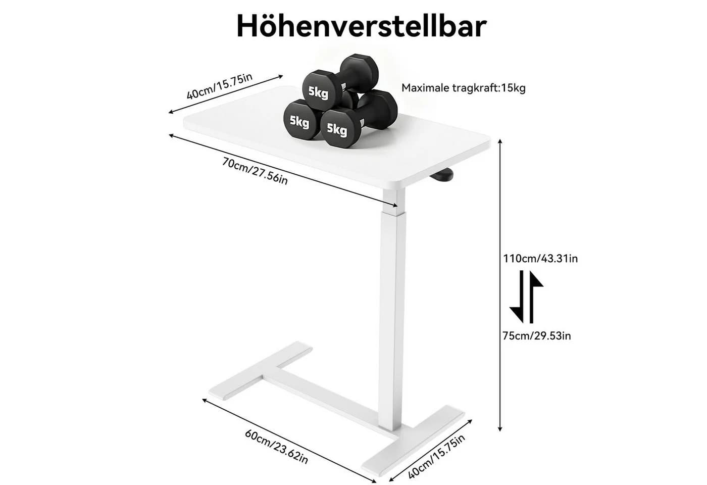 BlingBin Höhenverstellbarer Beistelltisch Weiß Modern - Bild 3