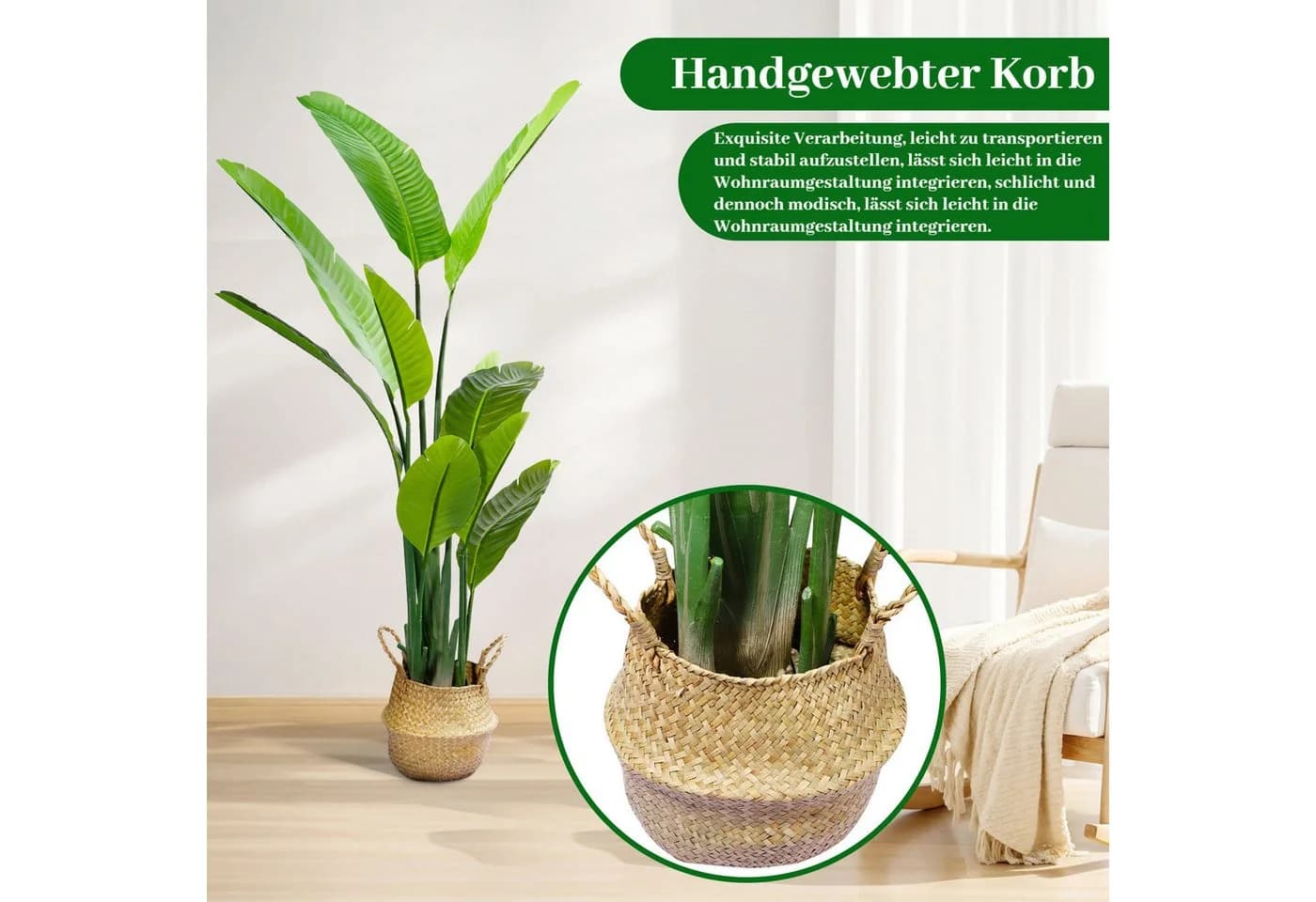 BlingBin Kunstpflanze 160cm Künstliche Paradiesvogel Grün - Bild 3