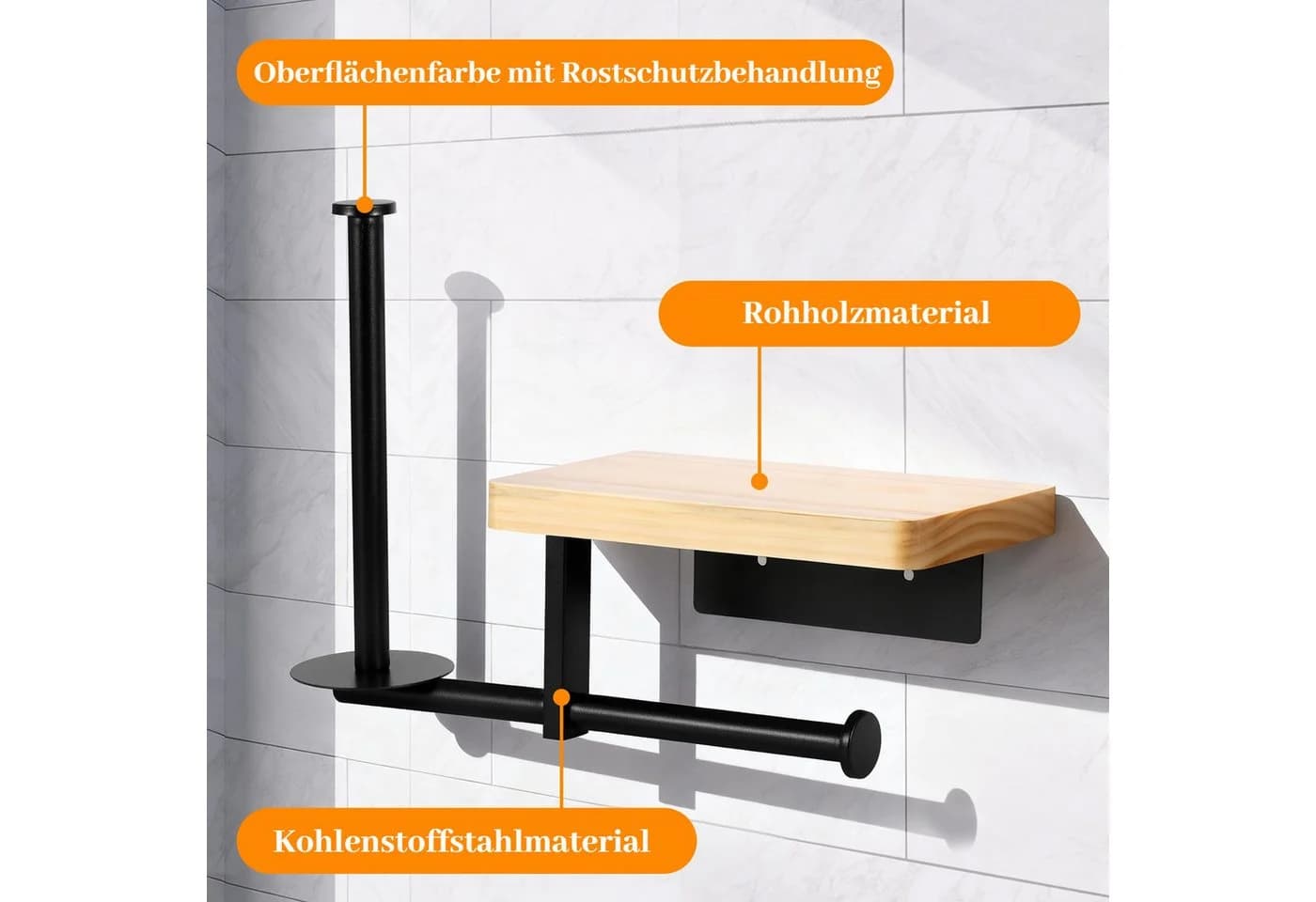 Stilvoller Toilettenpapierhalter aus Massivholz - Bild 5