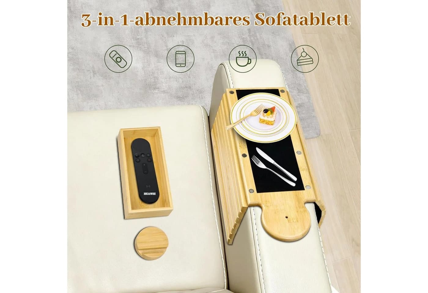 BlingBin Bambus Sofa-Arm Tablett mit 360° Telefonhalter - Bild 3