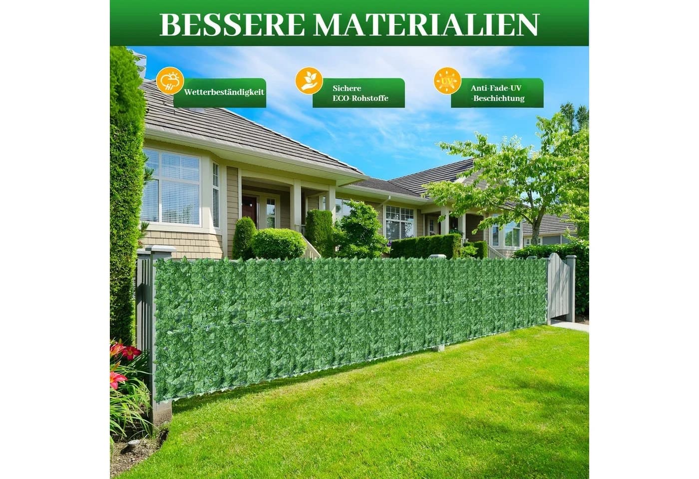 BlingBin Balkonsichtschutz Sichtschutzhecke Efeu Grün