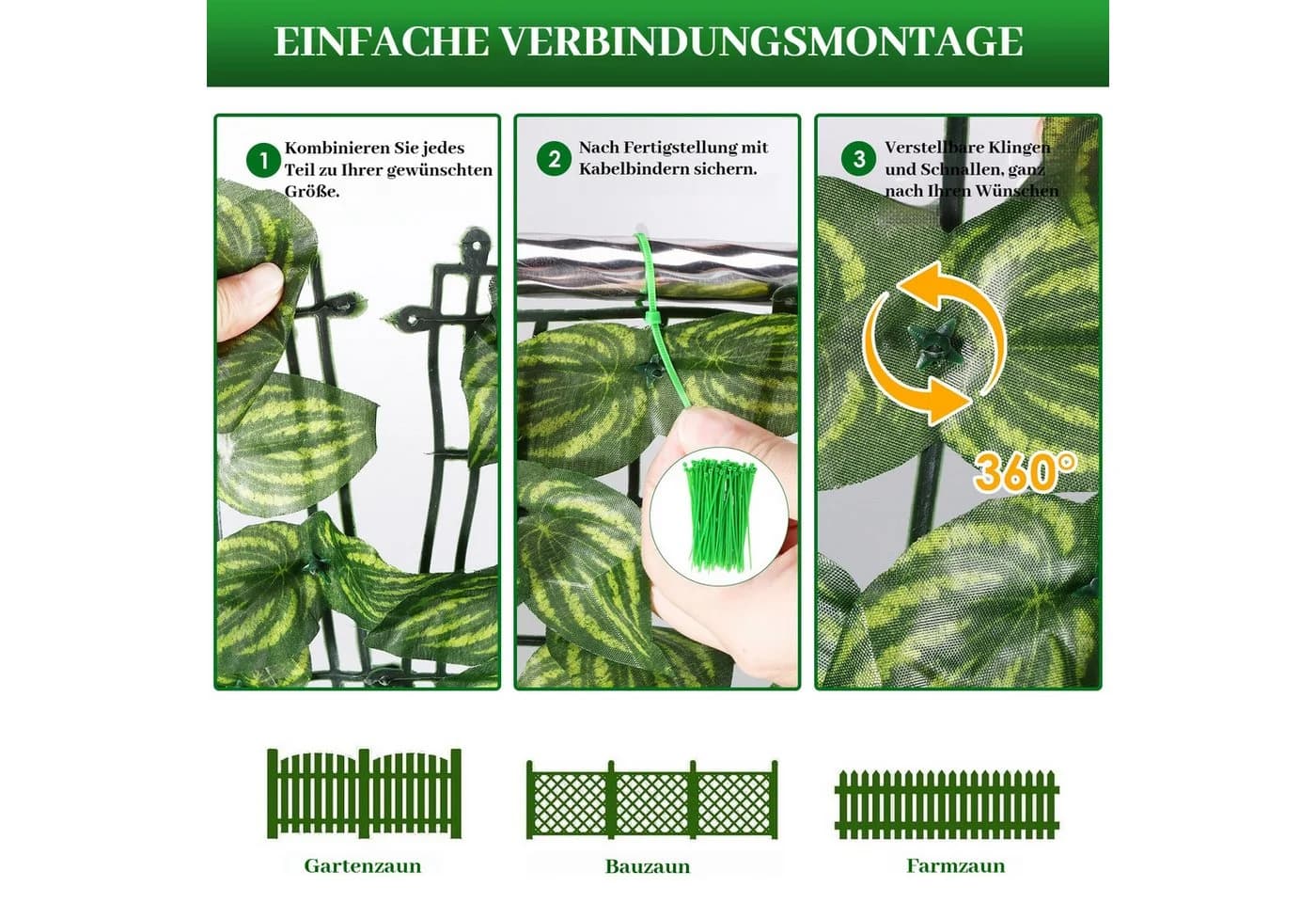 BlingBin Balkonsichtschutz Sichtschutzhecke Efeu Grün - Bild 4