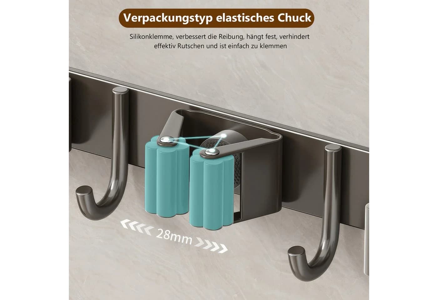 BlingBin Wandhaken Besenhalterung Edelstahl Selbstklebend Grau - Bild 3