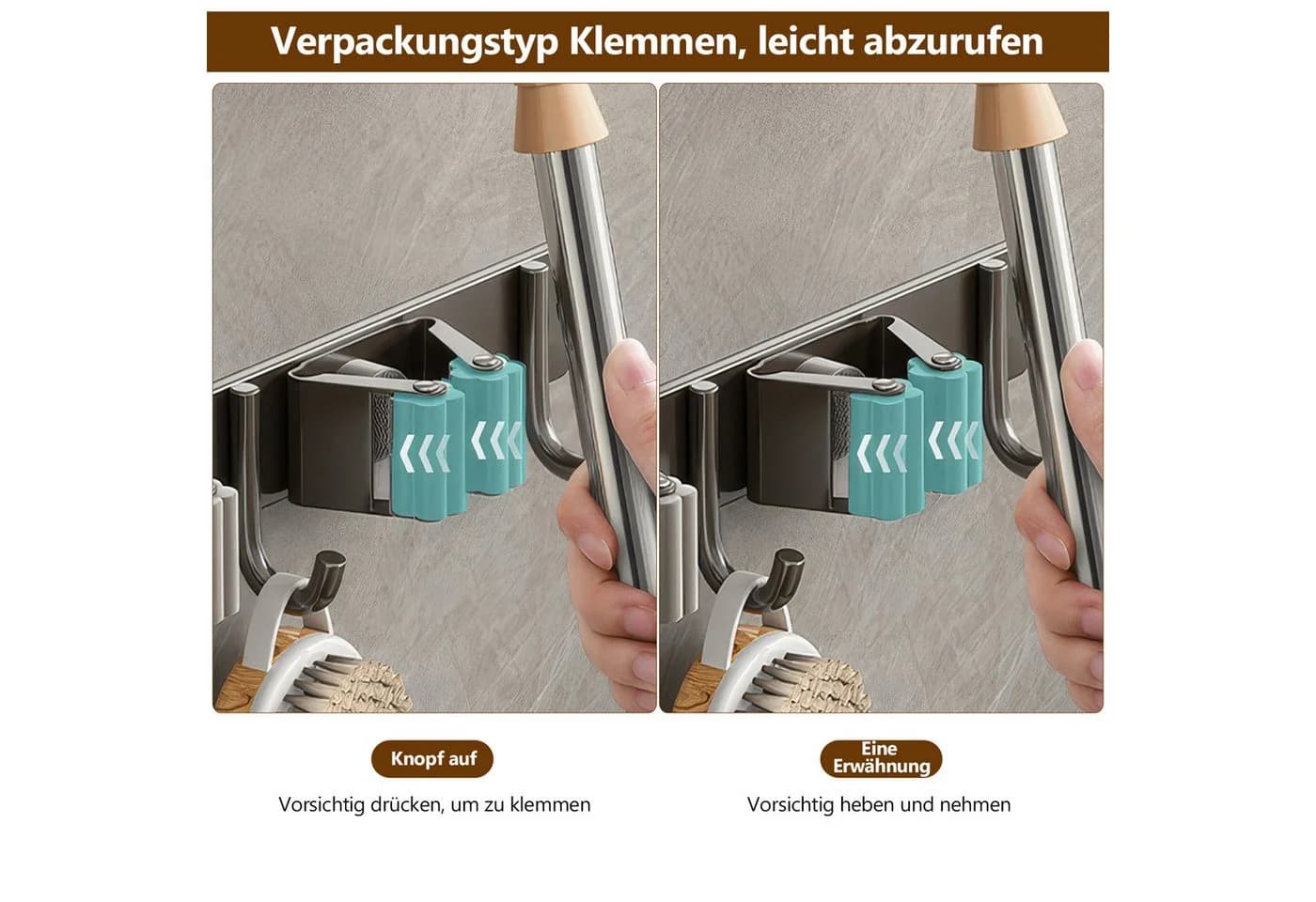BlingBin Wandhaken Besenhalterung Edelstahl Selbstklebend Grau - Bild 5