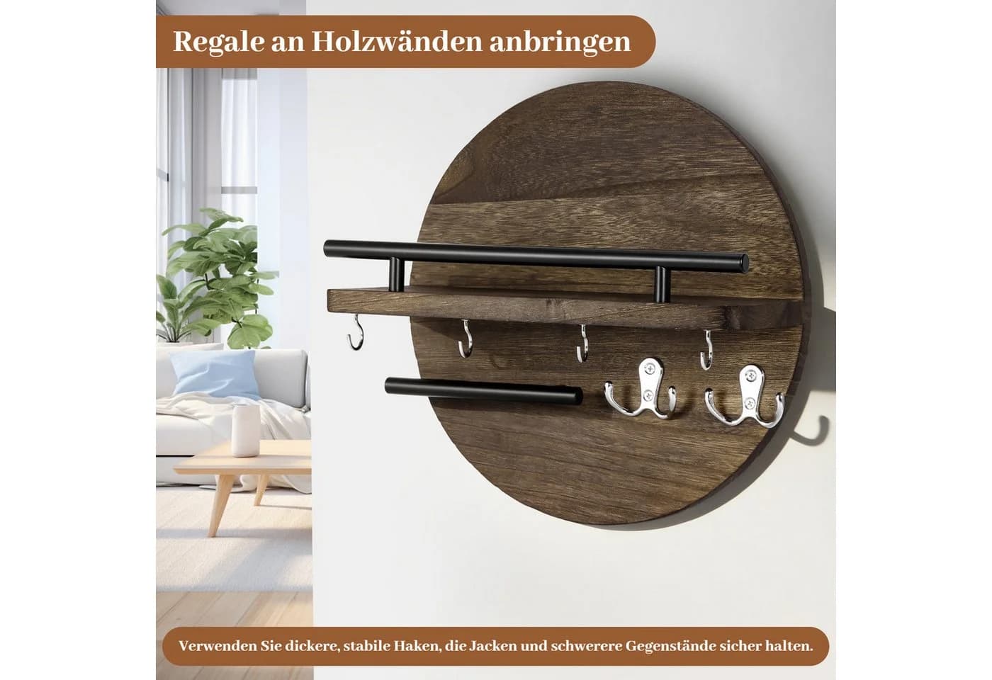 BlingBin Schlüsselbrett Wandhalterung kreisförmig Braun - Bild 4