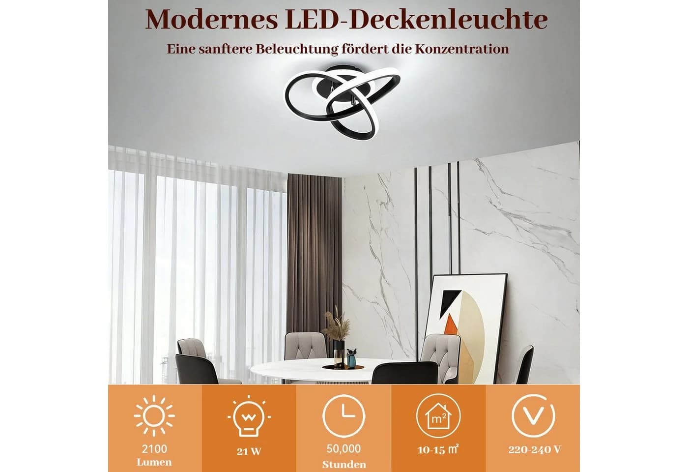 BlingBin LED Deckenleuchte 21W Schwarz Dimmbar Blumen Design