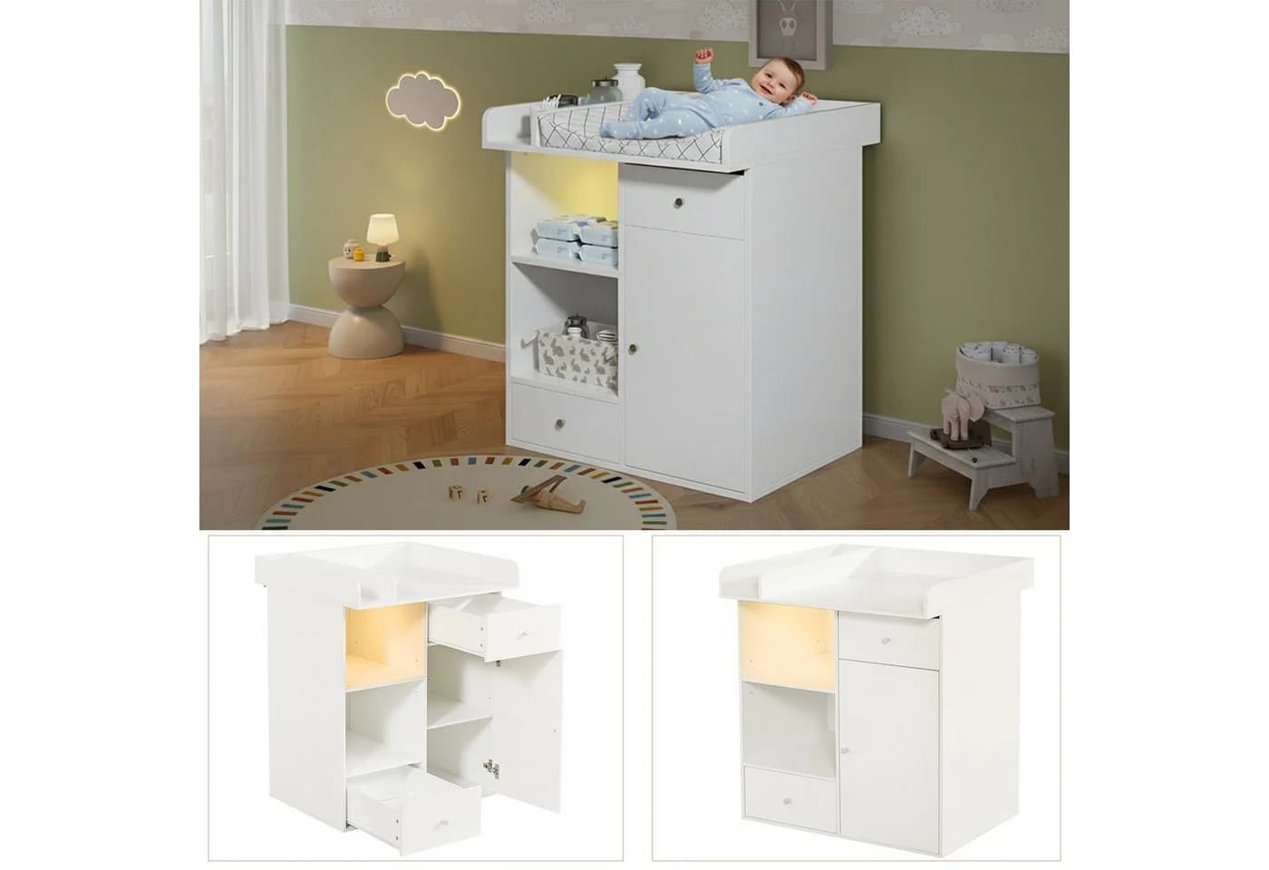 BlingBin Wickelkommode Weiß mit LED-Beleuchtung und Stauraum - Bild 3