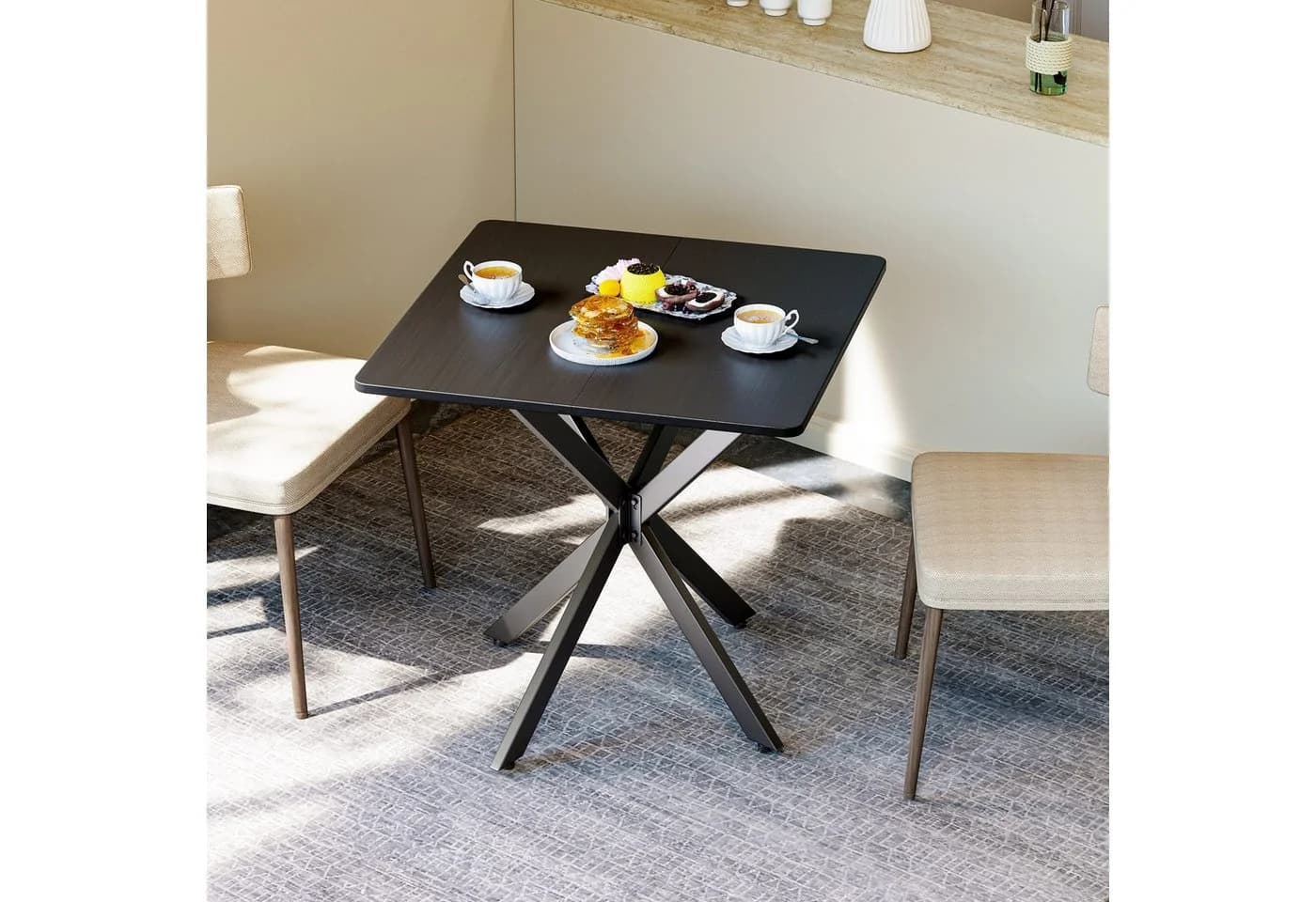 BlingBin Esstisch Quadratisch 80x75 cm Schwarz/Braun - Bild 4