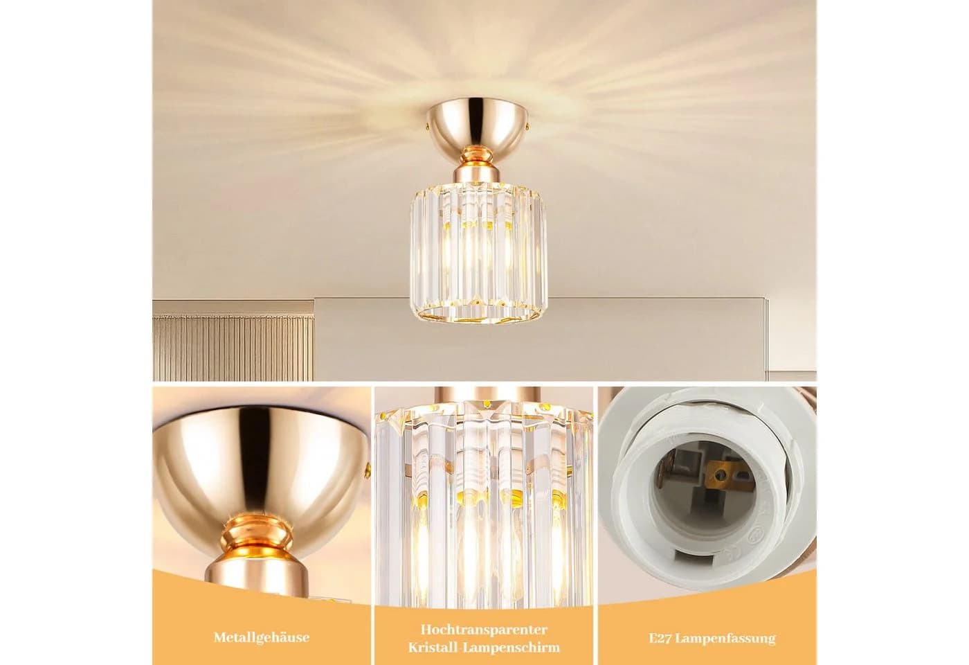BlingBin Kristall Deckenleuchte Modern Gold E27 - Bild 3
