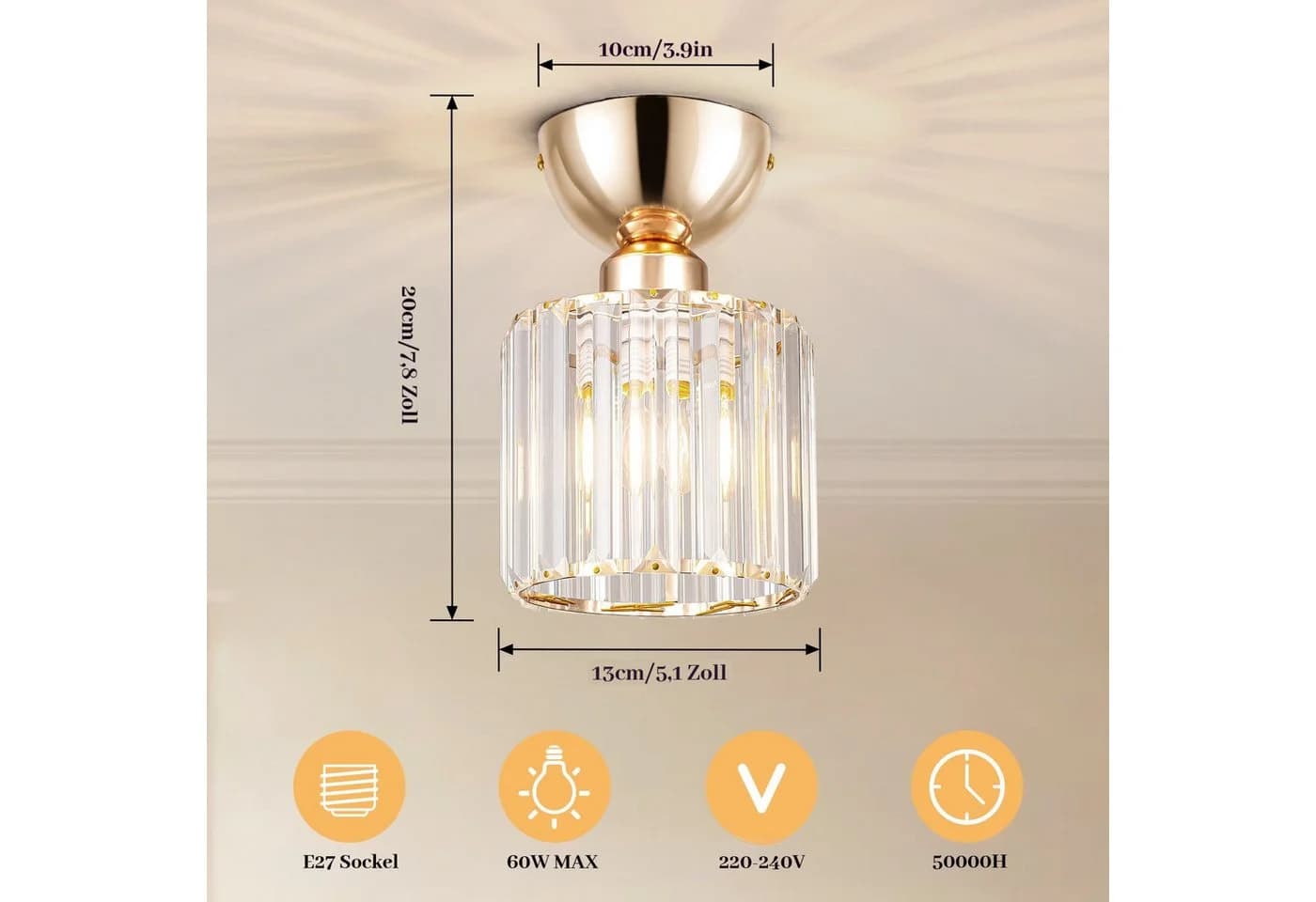 BlingBin Kristall Deckenleuchte Modern Gold E27 - Bild 5