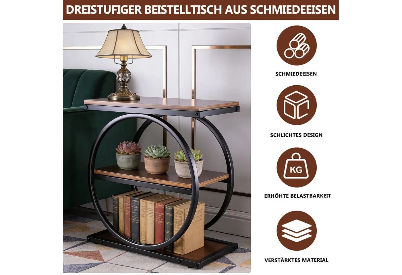 BlingBin Bücherregal 3 Ebenen Beistelltisch Rustikal-Braun