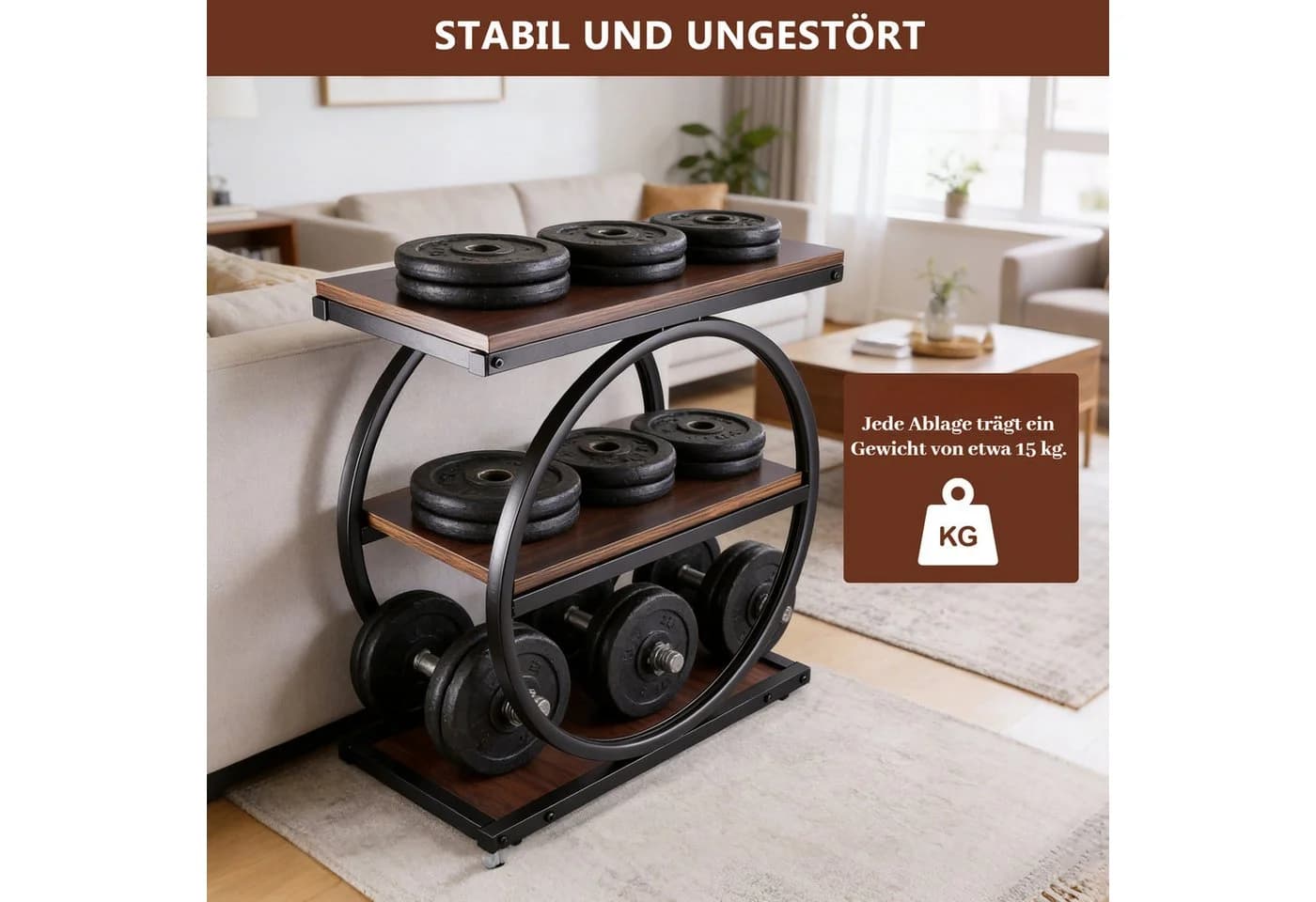 BlingBin Bücherregal 3 Ebenen Beistelltisch Rustikal-Braun - Bild 3
