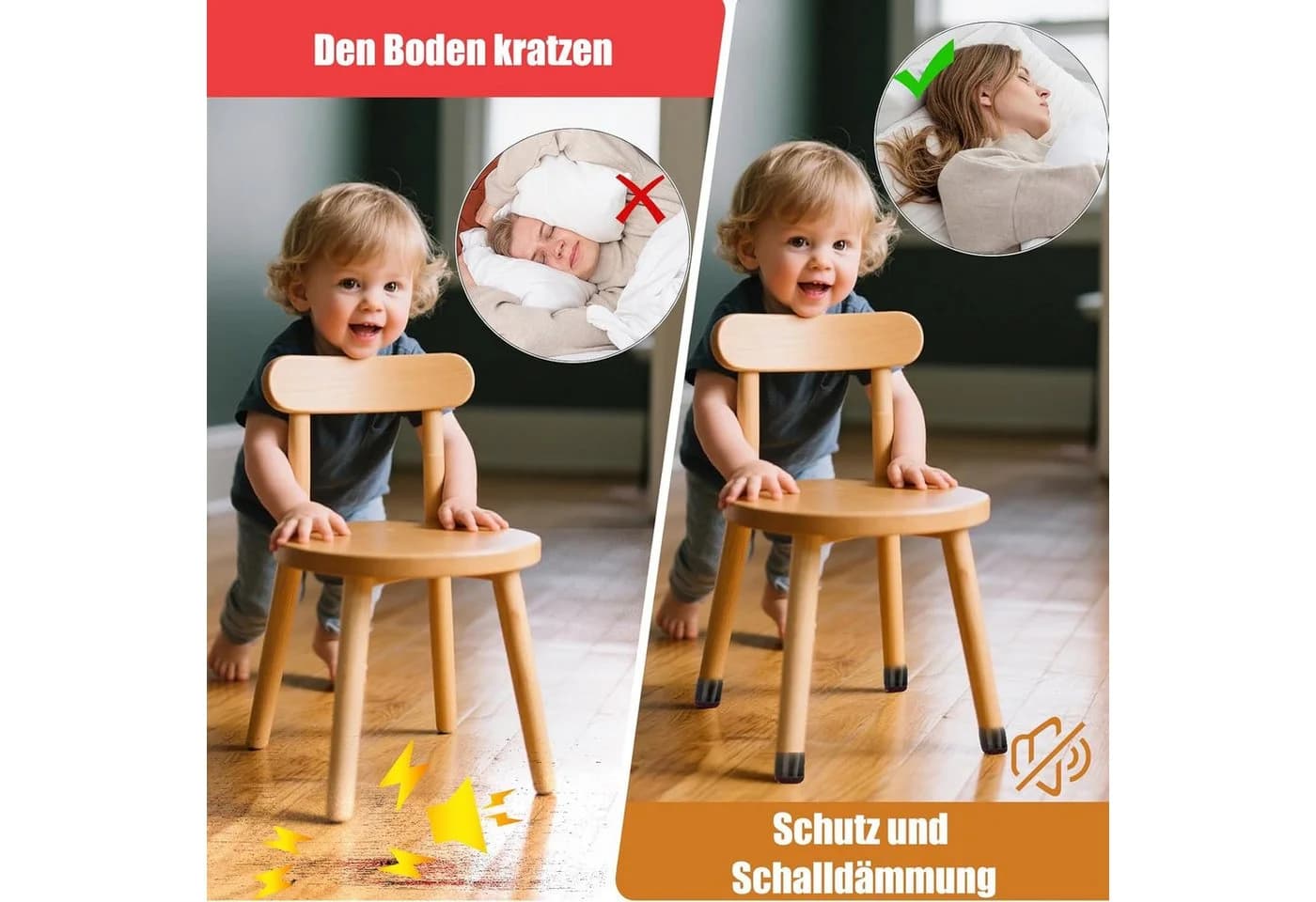 BlingBin Stuhlbeinkappen mit Filz Schwarz 24er Set Silikon Bodenschutz - Bild 4