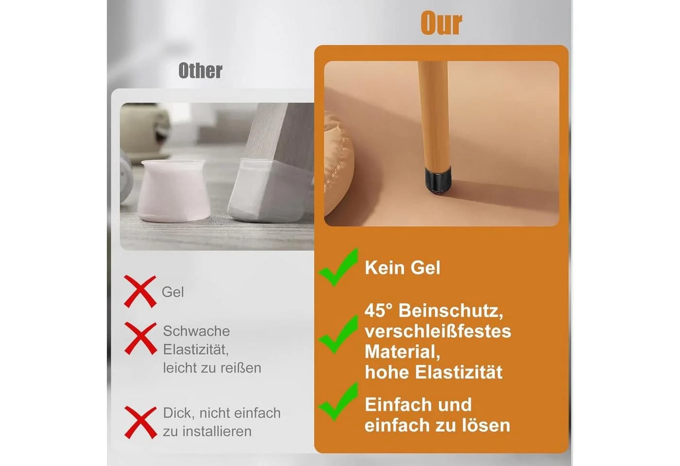 BlingBin Stuhlbeinkappen mit Filz Schwarz 24er Set Silikon Bodenschutz - Bild 5
